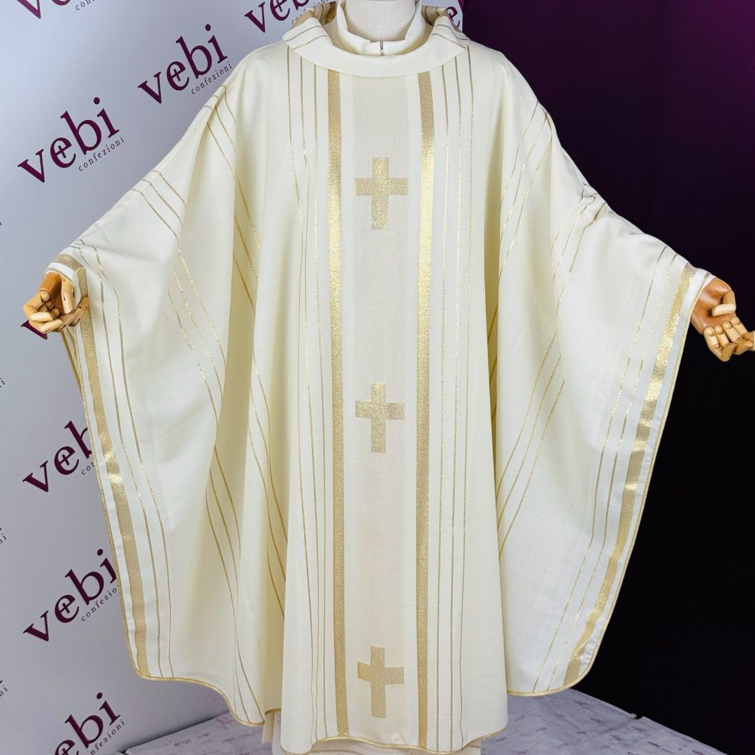 Casula Avorio in Lana Seta e Lurex con Croci Centrali