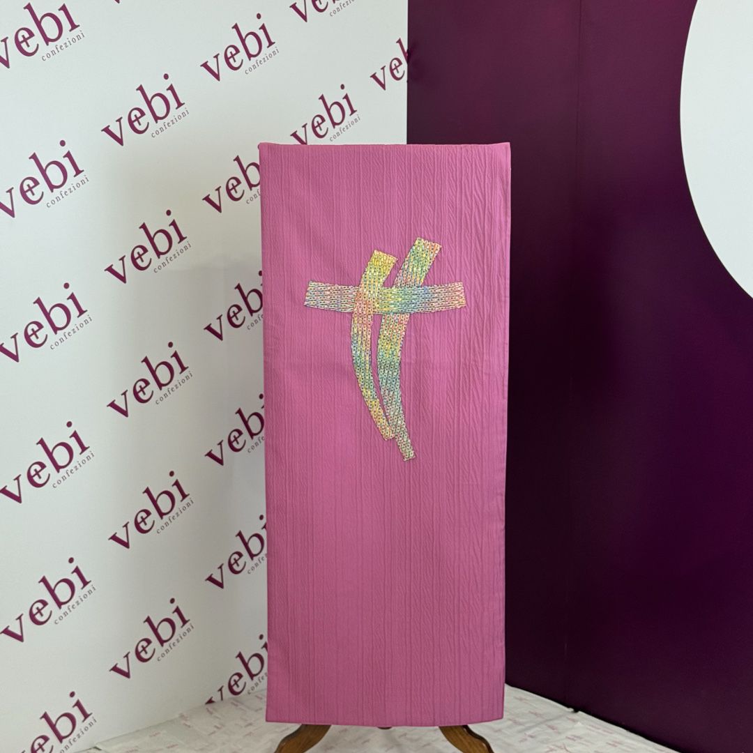 Coprileggio Liturgico Rosa con Croce Stilizzata in Seta