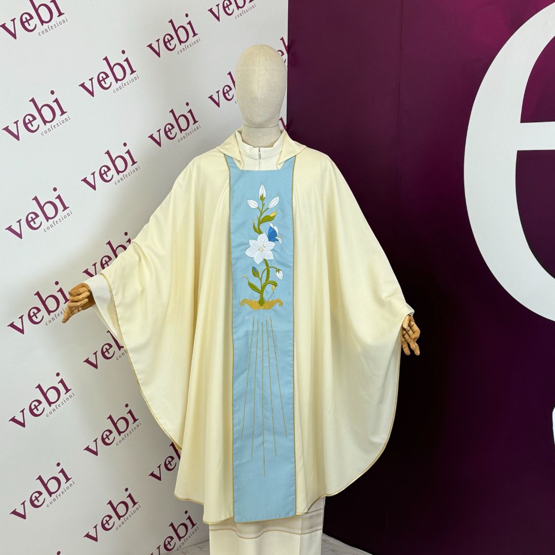 Casula Mariana per Liturgia in Sallia di Lana 100% Stolone Azzurro
