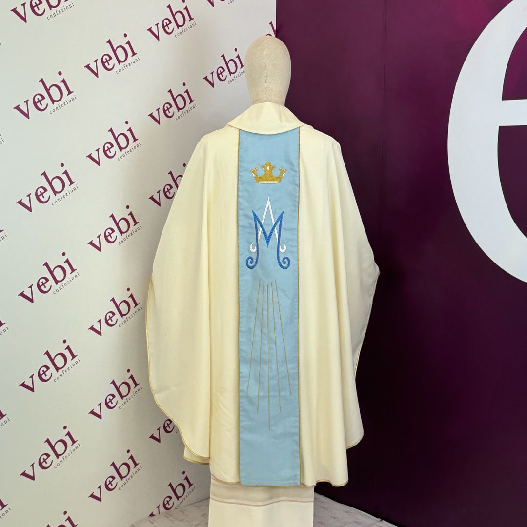 Casula Mariana per Liturgia in Sallia di Lana 100% Stolone Azzurro