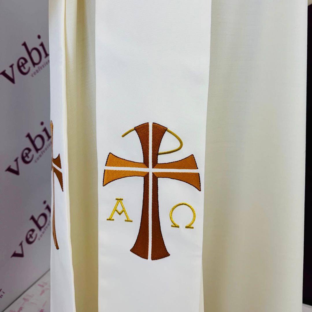 Stola Diaconale Ricamo Croci, Alfa e Omega (Disponibile 4 Colori Liturgici, Rosa)
