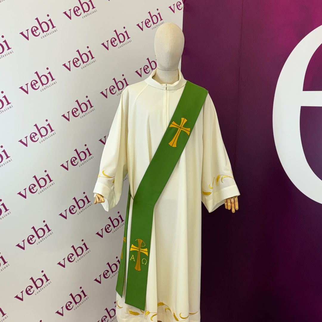 Stola Diaconale Ricamo Croci, Alfa e Omega (Disponibile 4 Colori Liturgici, Rosa)