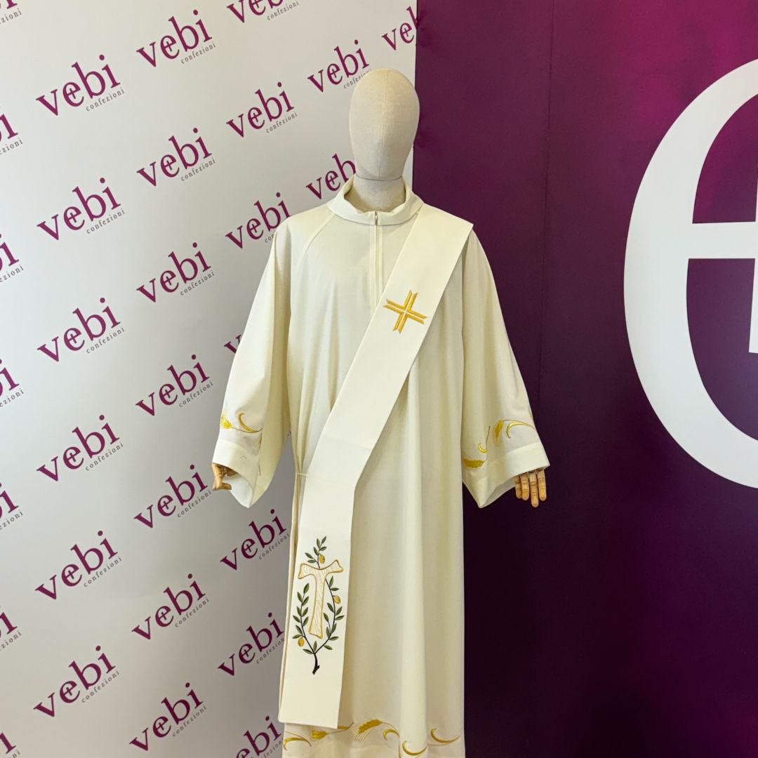 Stola Diaconale Ricamo Ulivo e Tau (Colori Liturgici Disponibili)