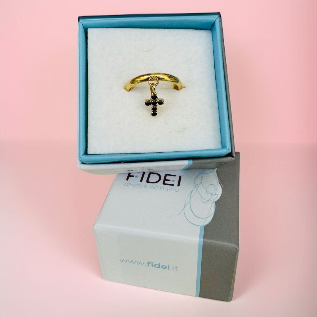 Anello in Argento con Ciondolo Croce Zirconi (Misura Regolabile, Oro e Argento)