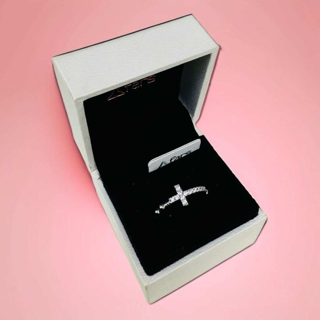 Anello Decina Argento con Croce Brillantini