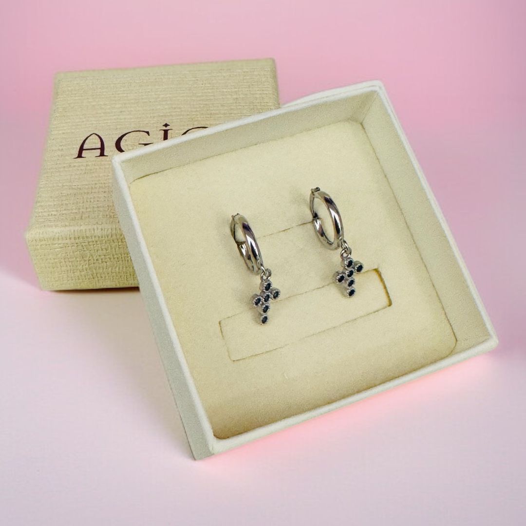 Orecchini in Argento con Croci Brillanti (Blu, Bianchi, Rubino)