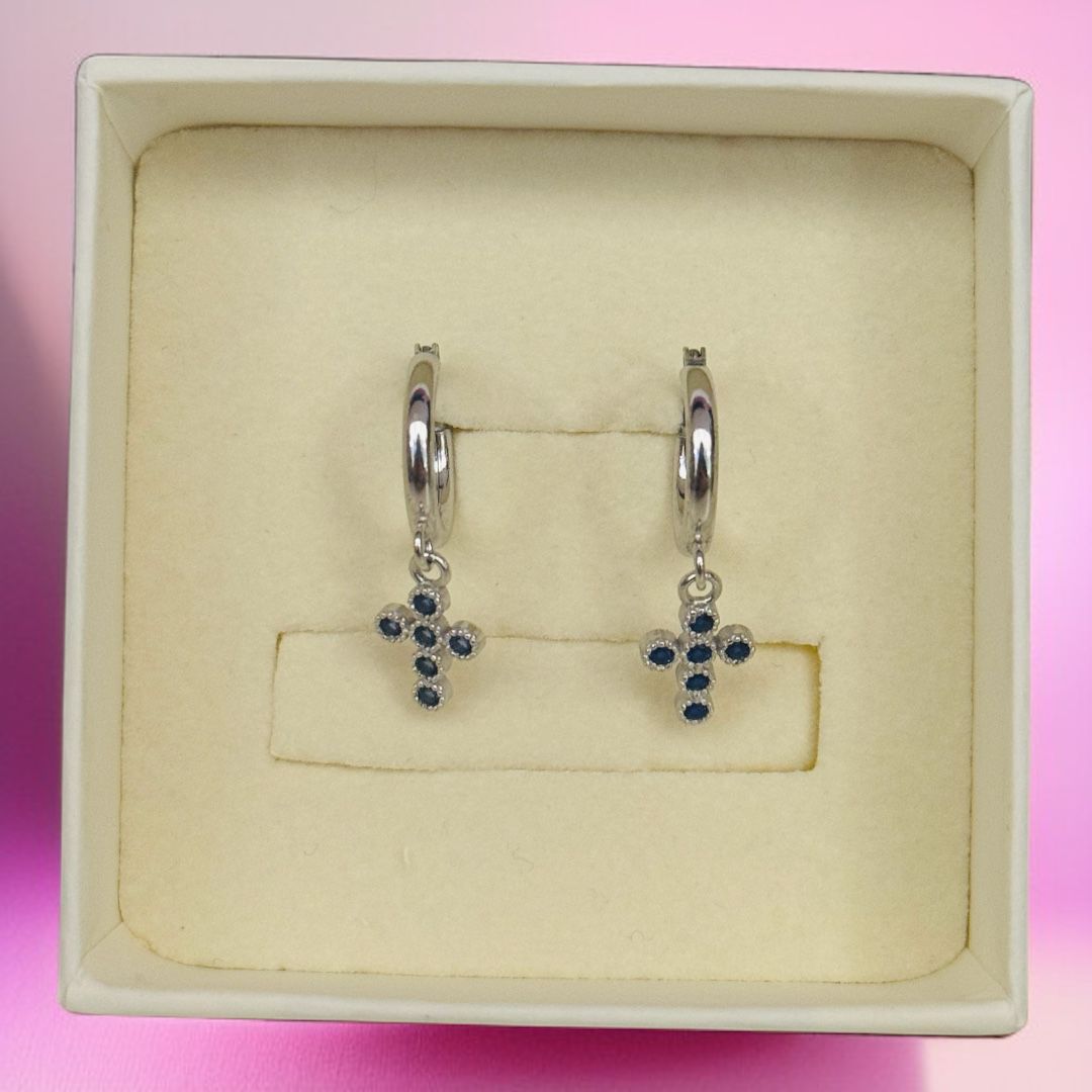 Orecchini in Argento con Croci Brillanti (Blu, Bianchi, Rubino)