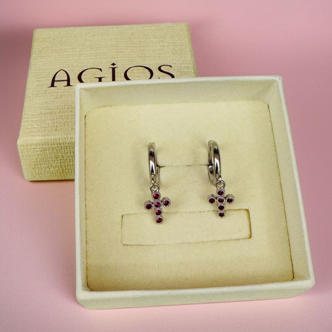 Orecchini in Argento con Croci Brillanti (Blu, Bianchi, Rubino)