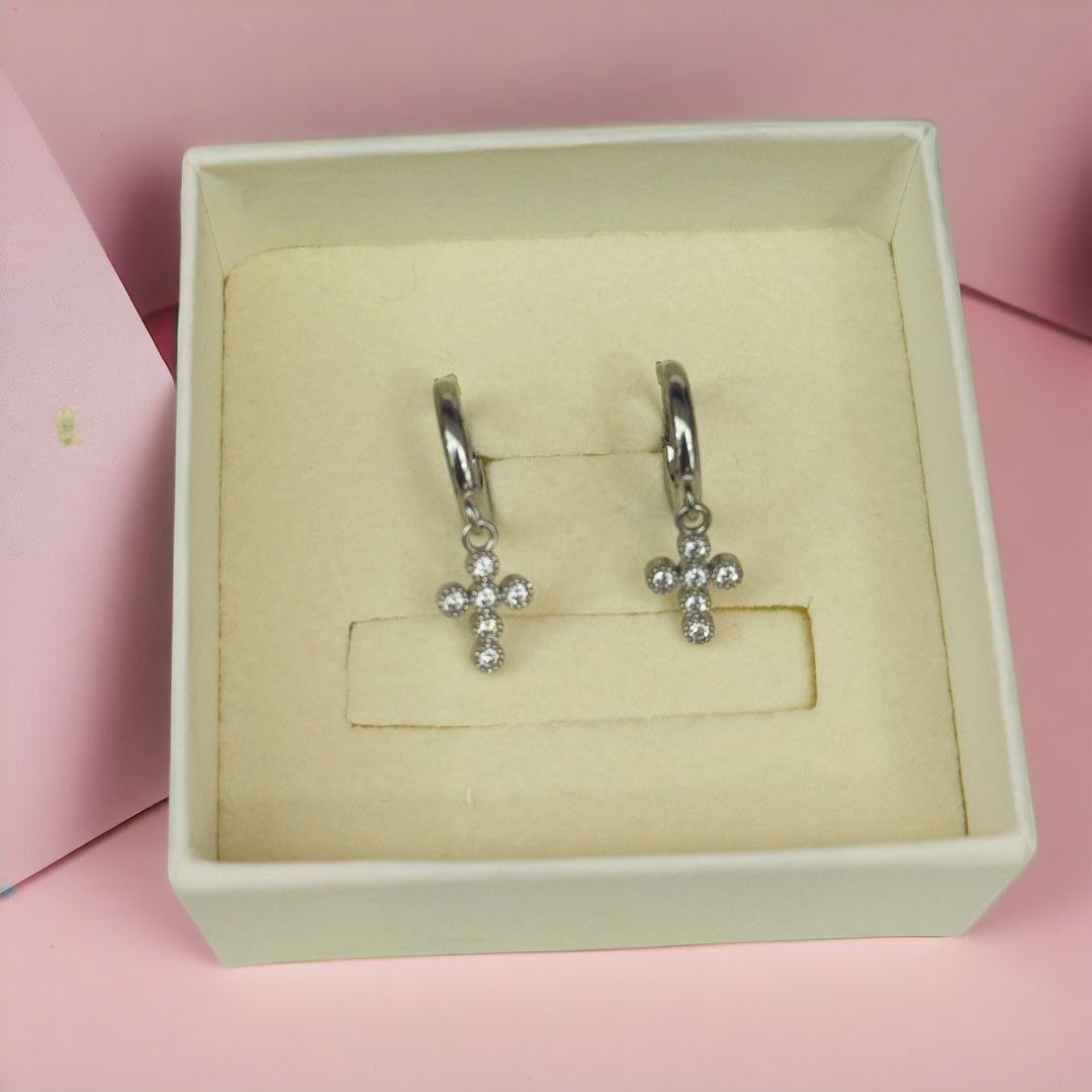Orecchini in Argento con Croci Brillanti (Blu, Bianchi, Rubino)