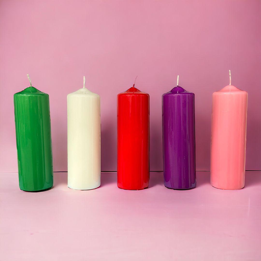 Candele da altare laccate lucide in cera colorata 8x24 (Scegliere il Colore Desiderato)