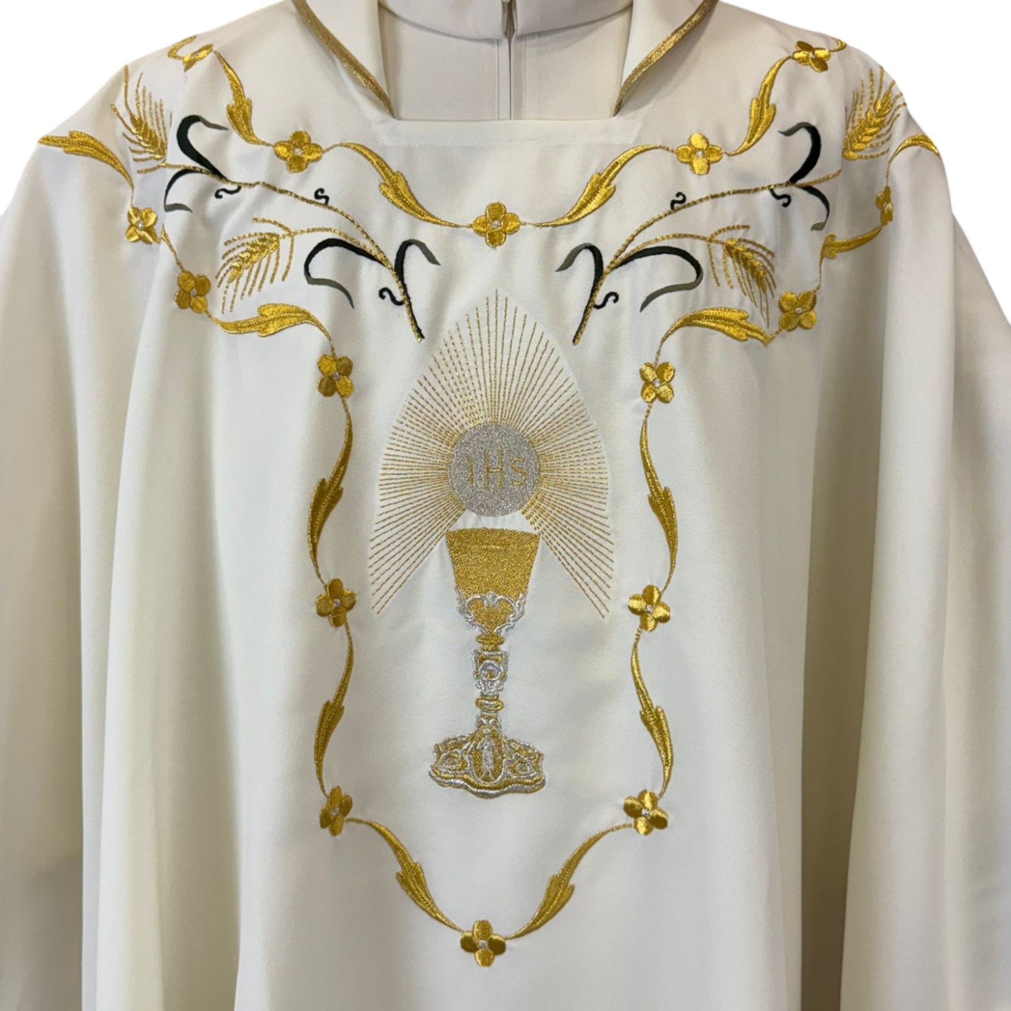 Casula Liturgica Ricamo Calice e Ostia Oro (Colori Liturgici, Oro Disponibili)