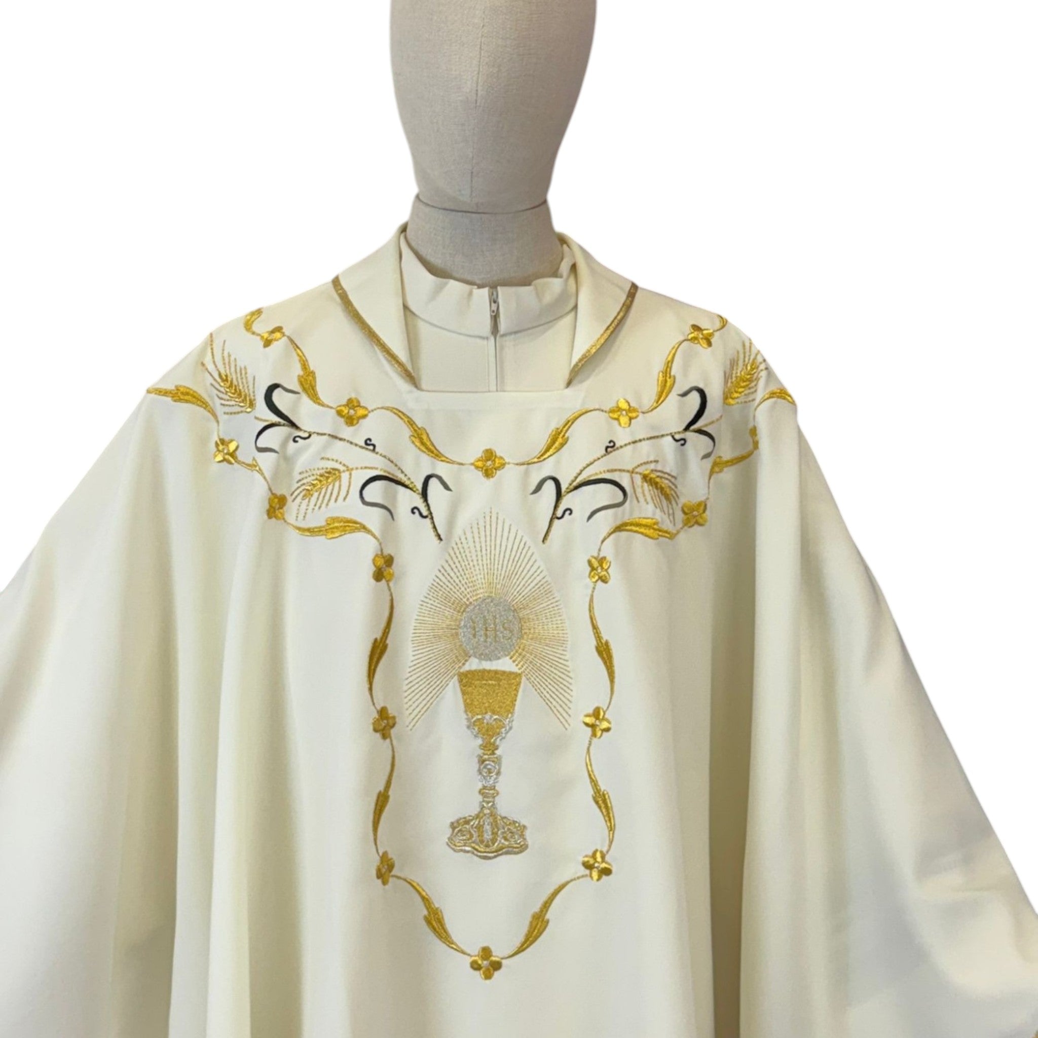 Casula Liturgica Ricamo Calice e Ostia Oro (Colori Liturgici, Oro Disponibili)