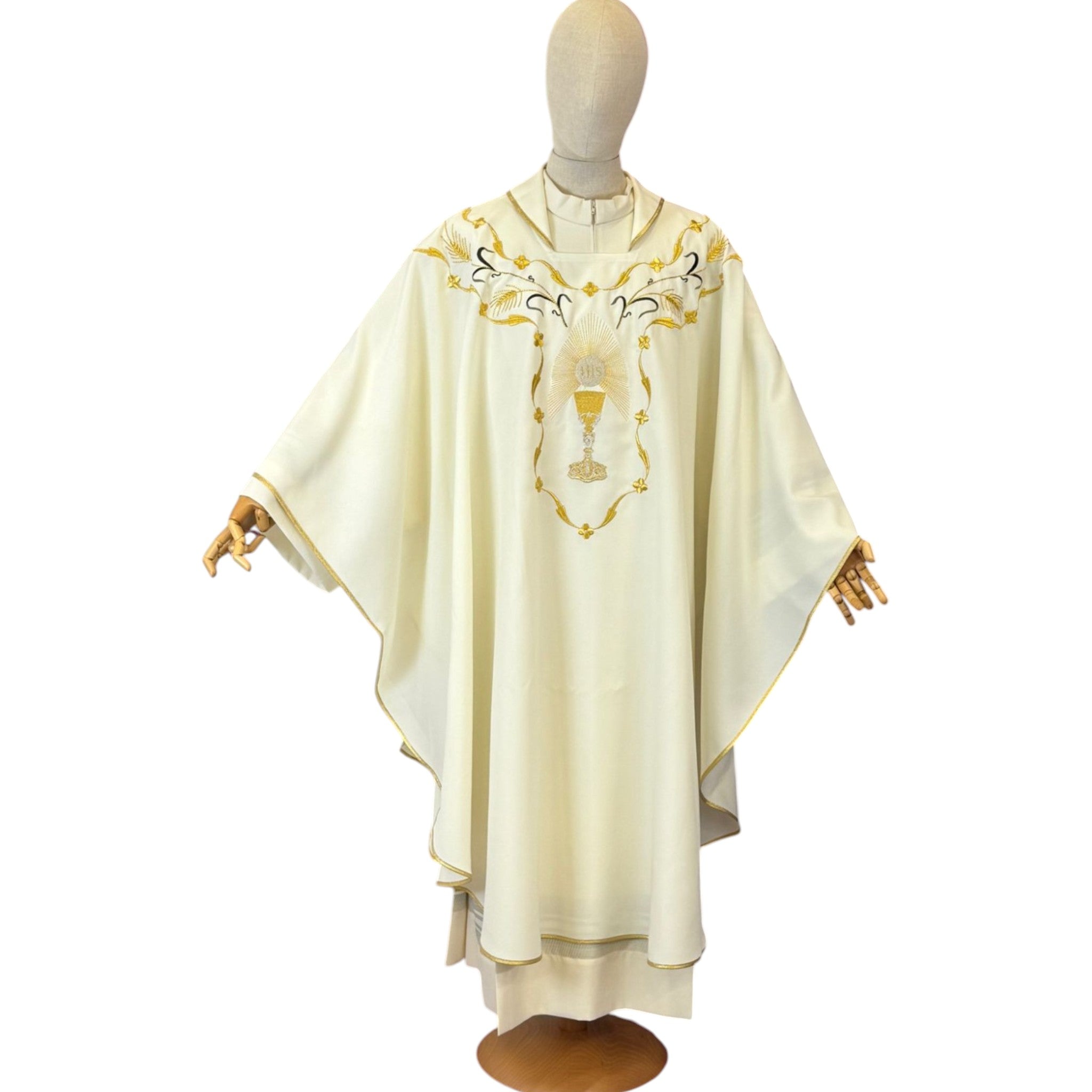 Casula Liturgica Ricamo Calice e Ostia Oro (Colori Liturgici, Oro Disponibili)