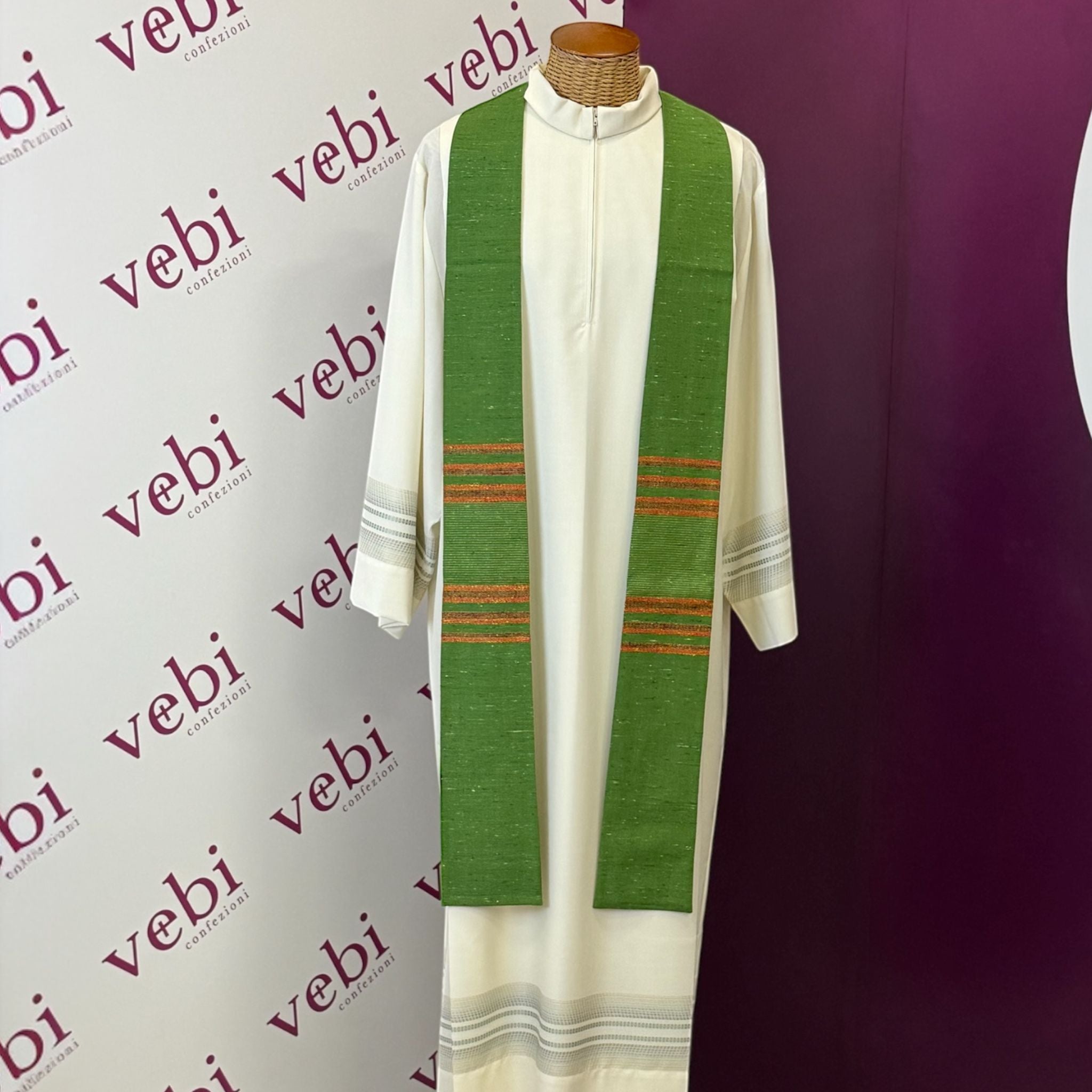 Casula Sacerdotale Verde Lana Seta Rigata