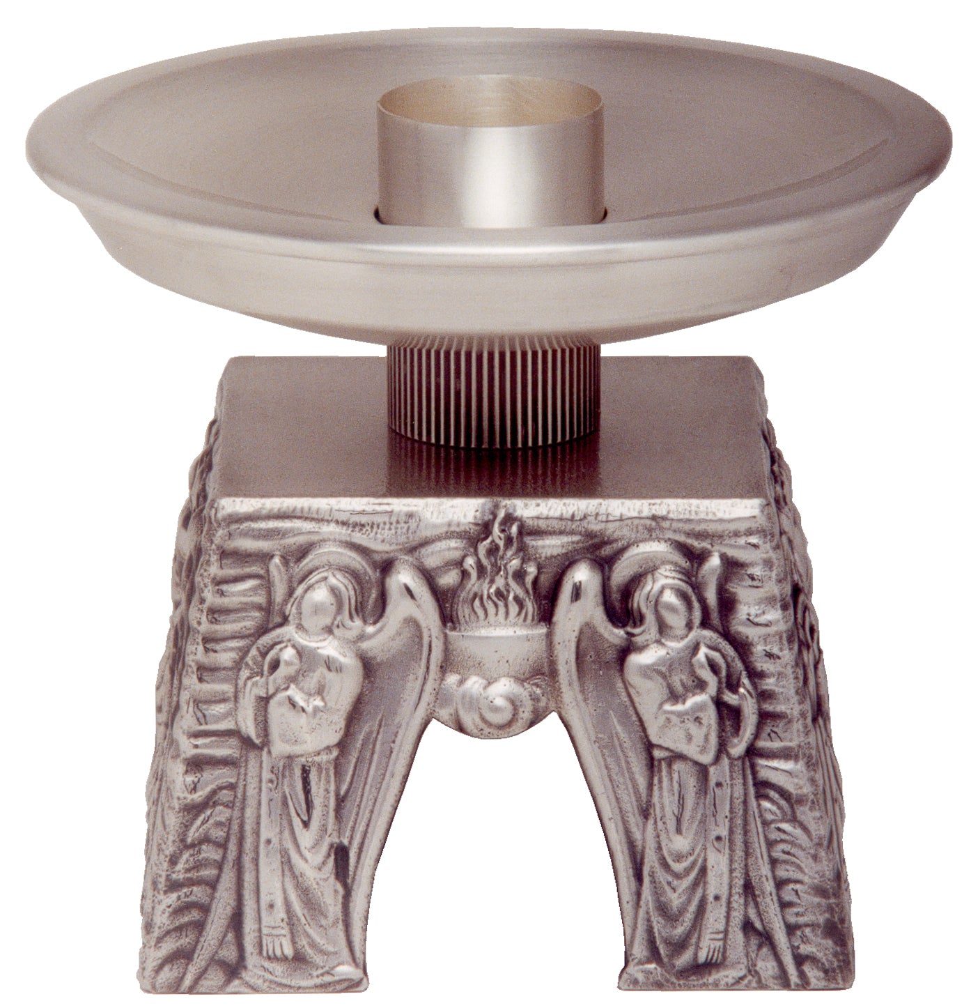 Candeliere da altare in Bronzo quattro piedi con bassorilievo Angeli