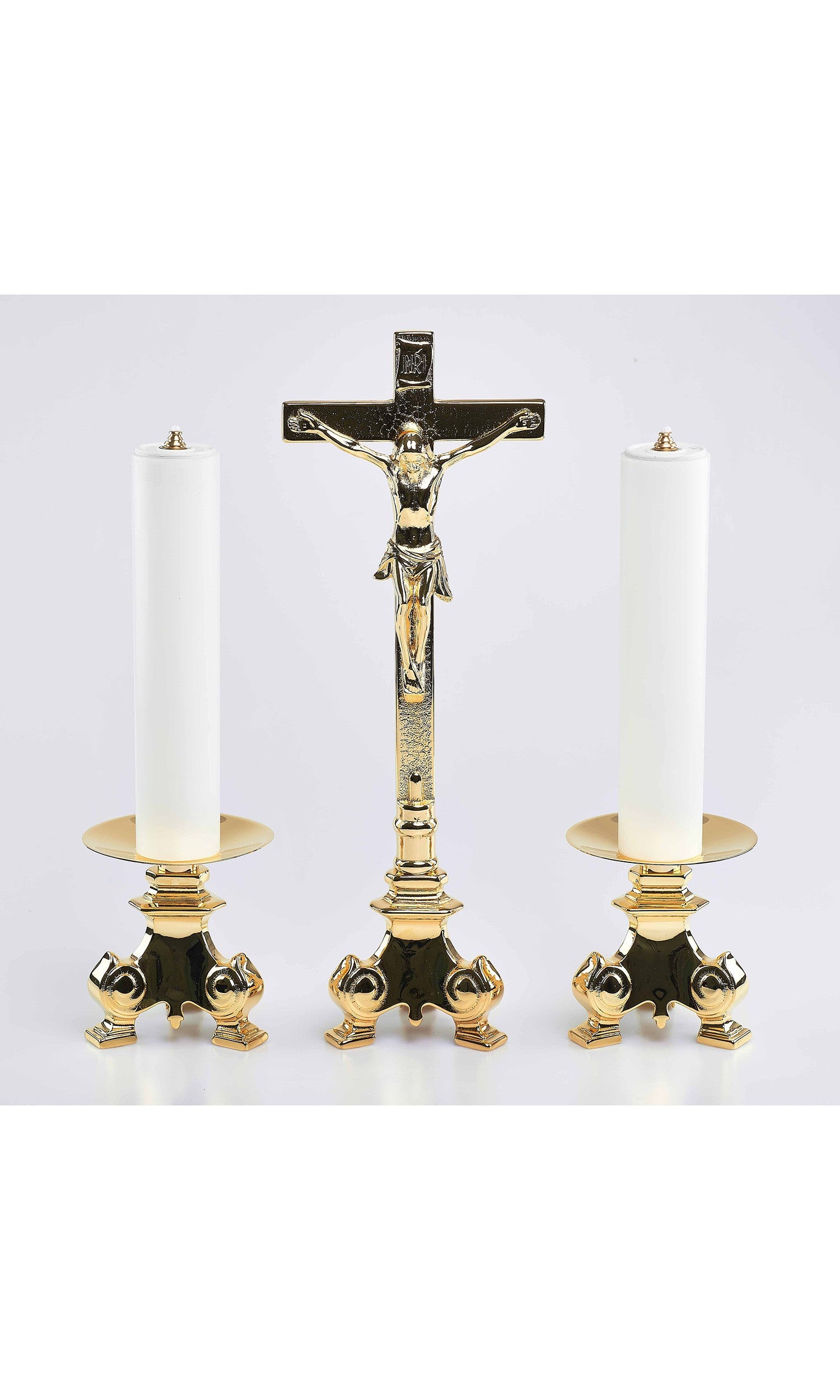 Coppia di candelieri con finte candele base barocca