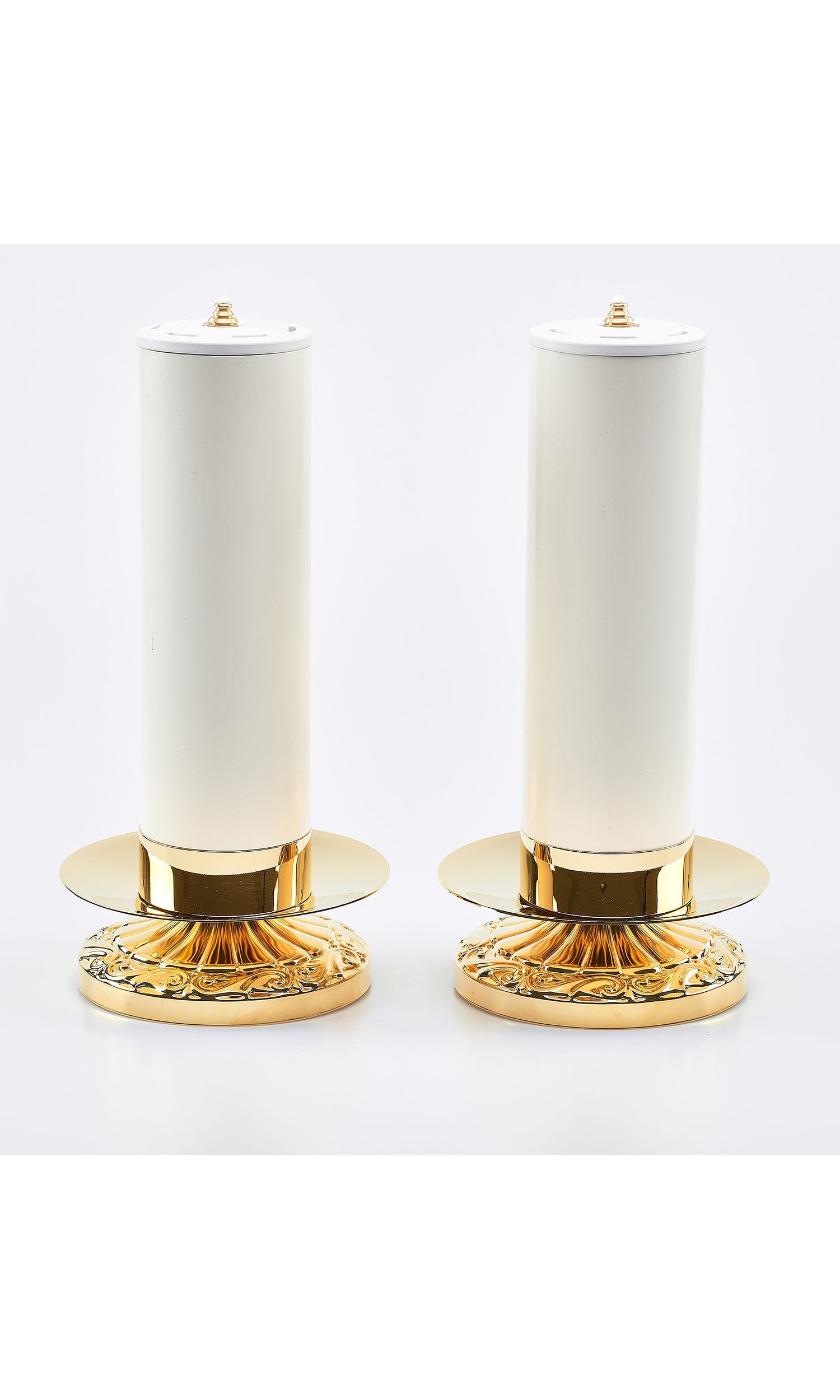 Coppia candelieri con finte candele base ottone
