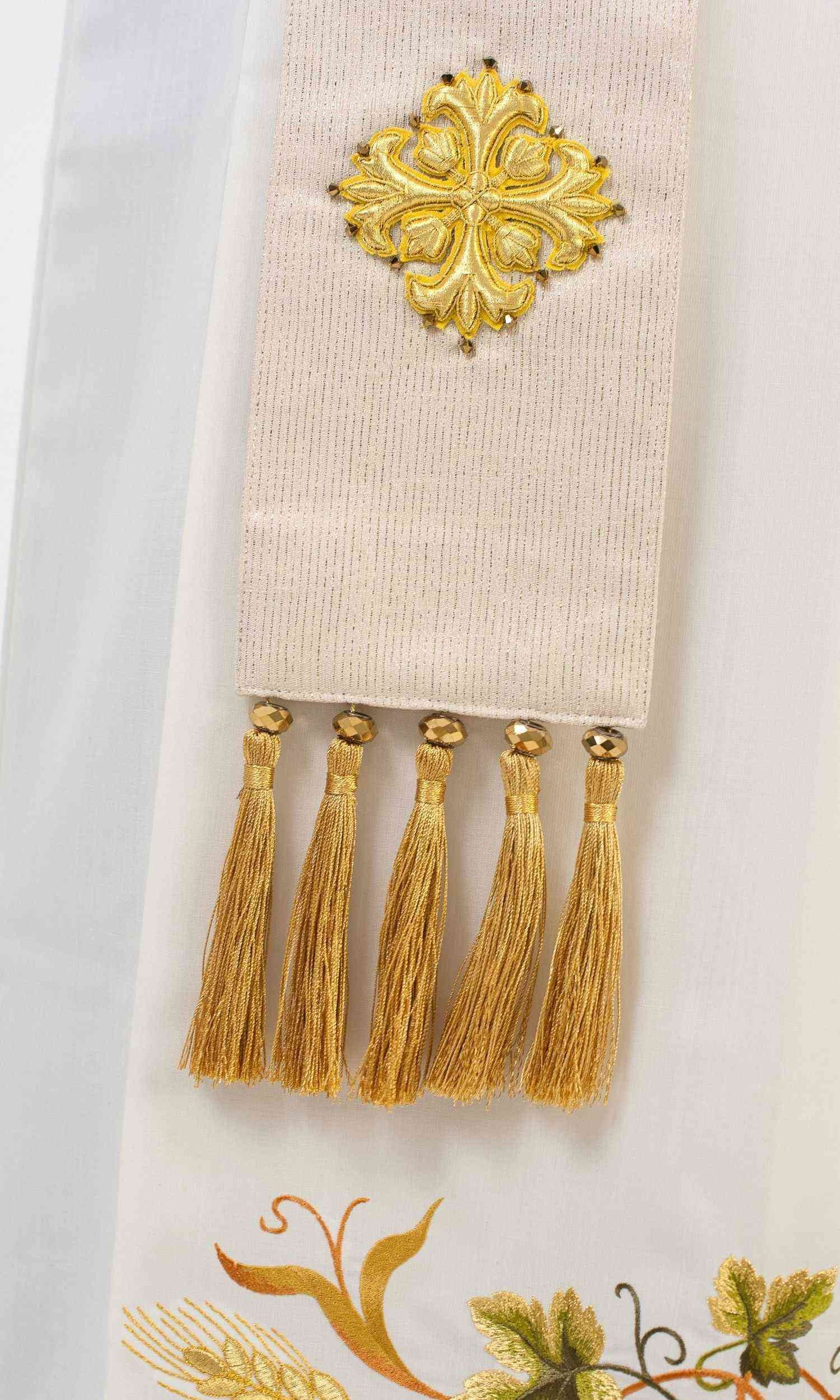 Stola per Sacerdote Bianca con Croce Oro