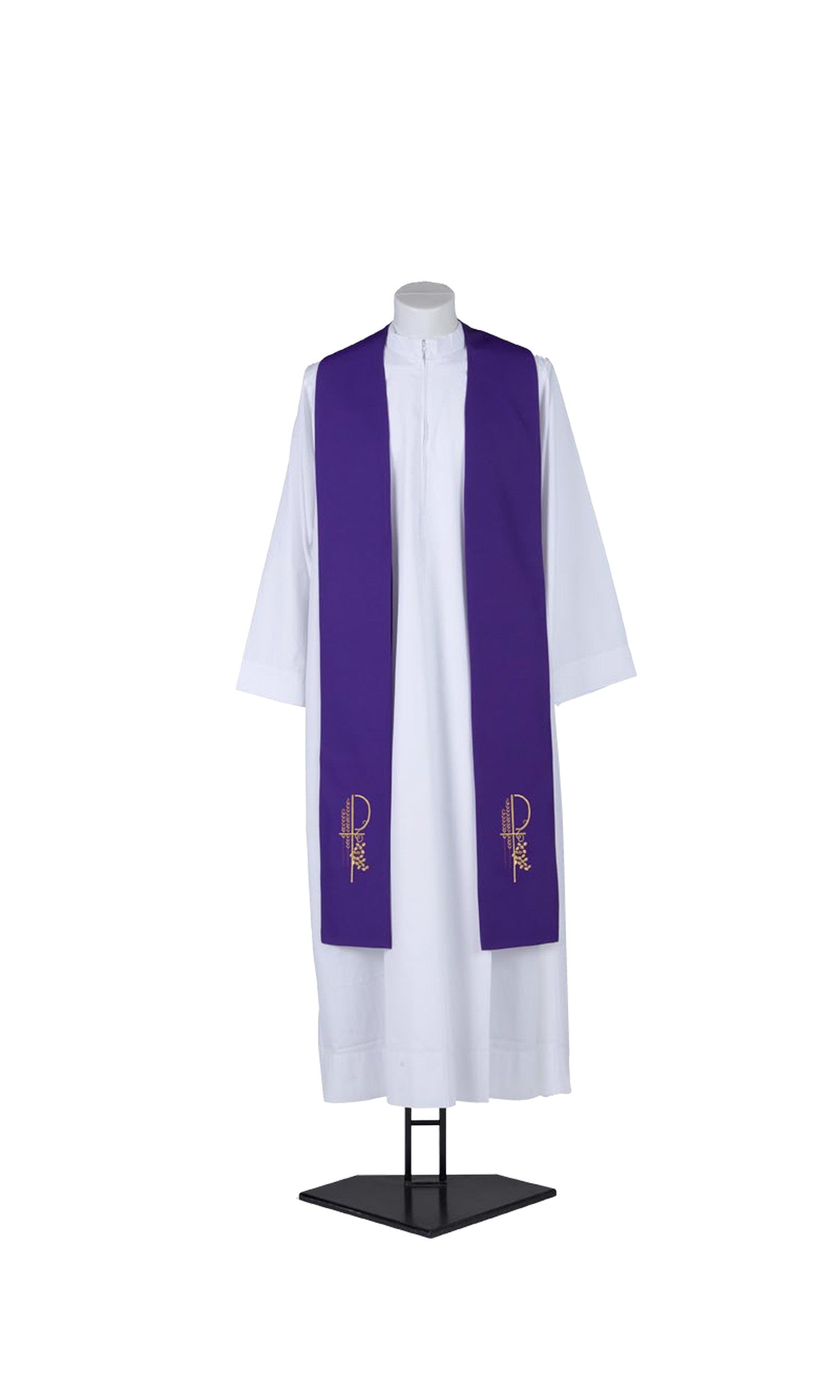 Stola per Sacerdote con P, Uva e Grano Dorati (Colori Liturgici Disponibili)