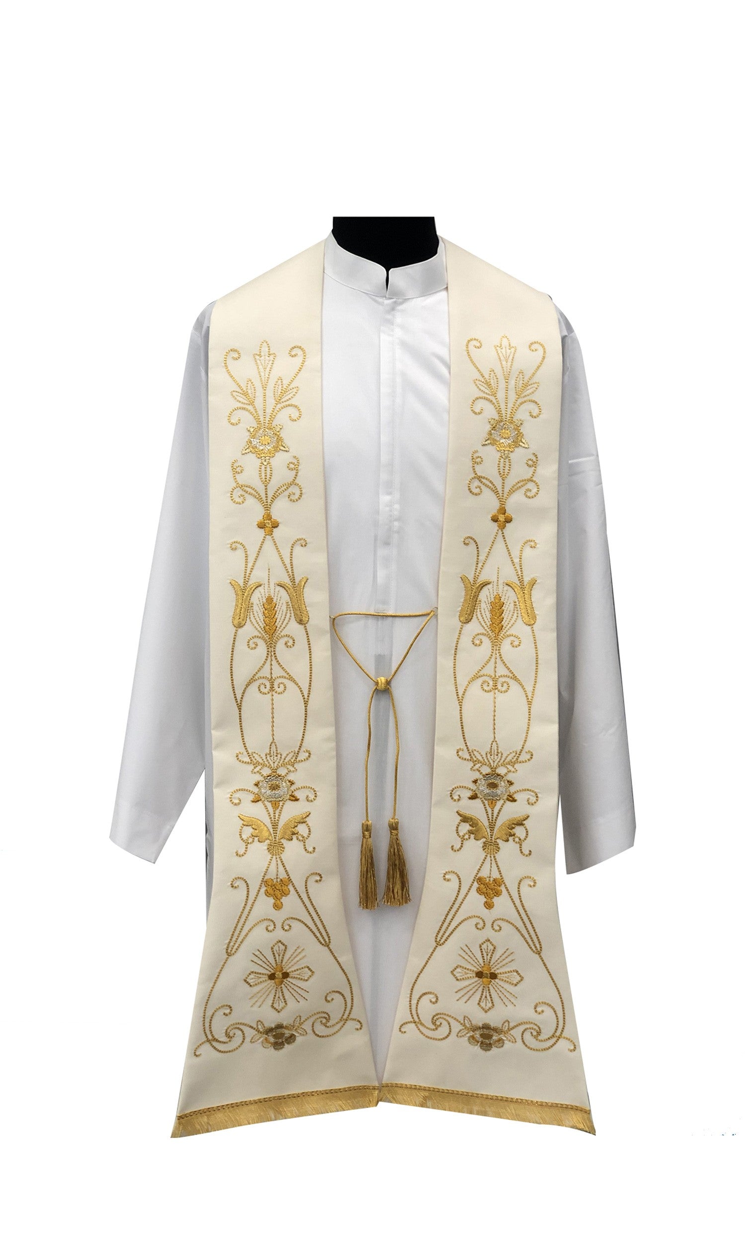 Stola per Sacerdote romana con Ricami Oro in Pura Lana (Colori Liturgici Disponibile)
