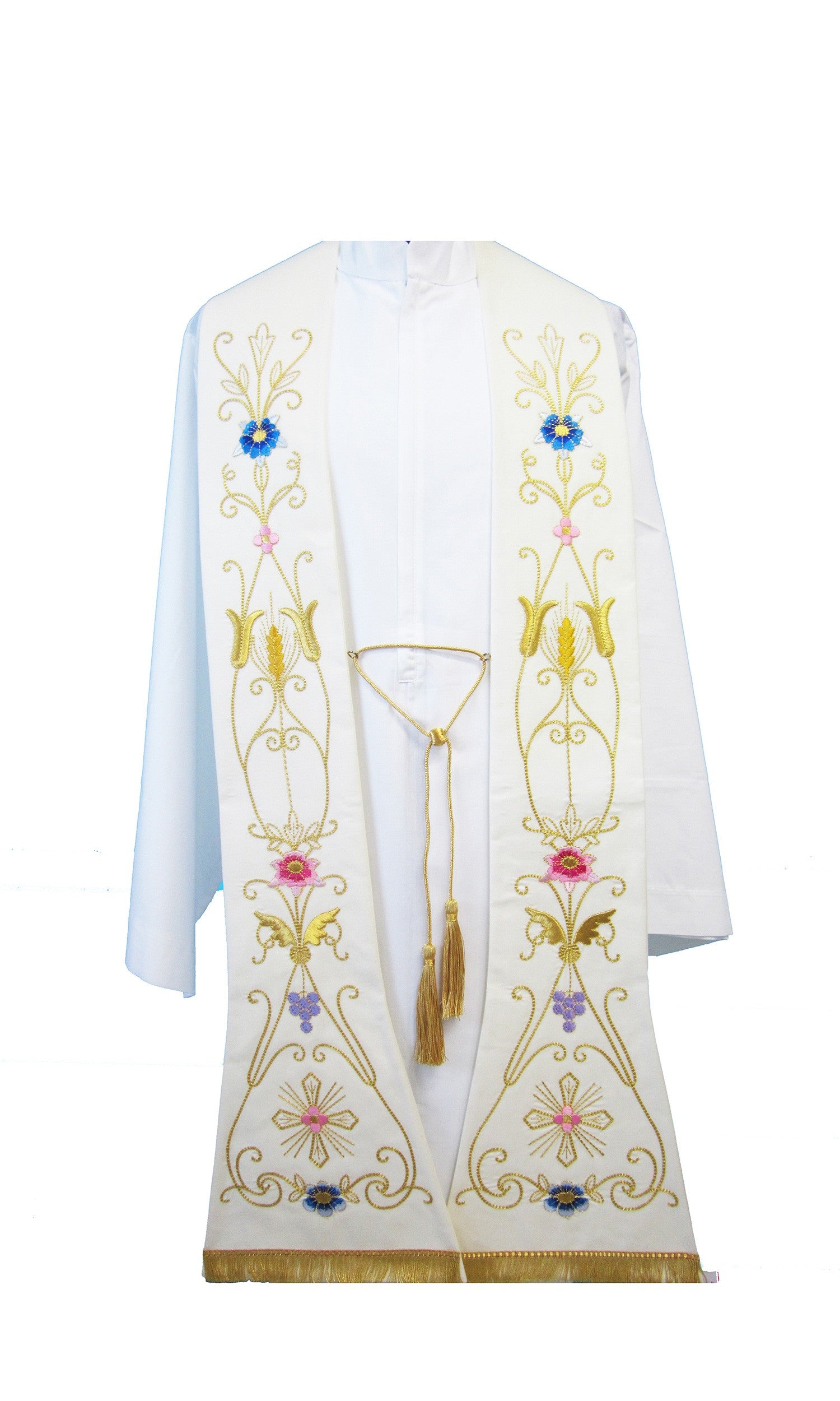 Stola per Sacerdote Romana con Ricami Floreali in Pura Lana (Colori Liturgici Disponibili)