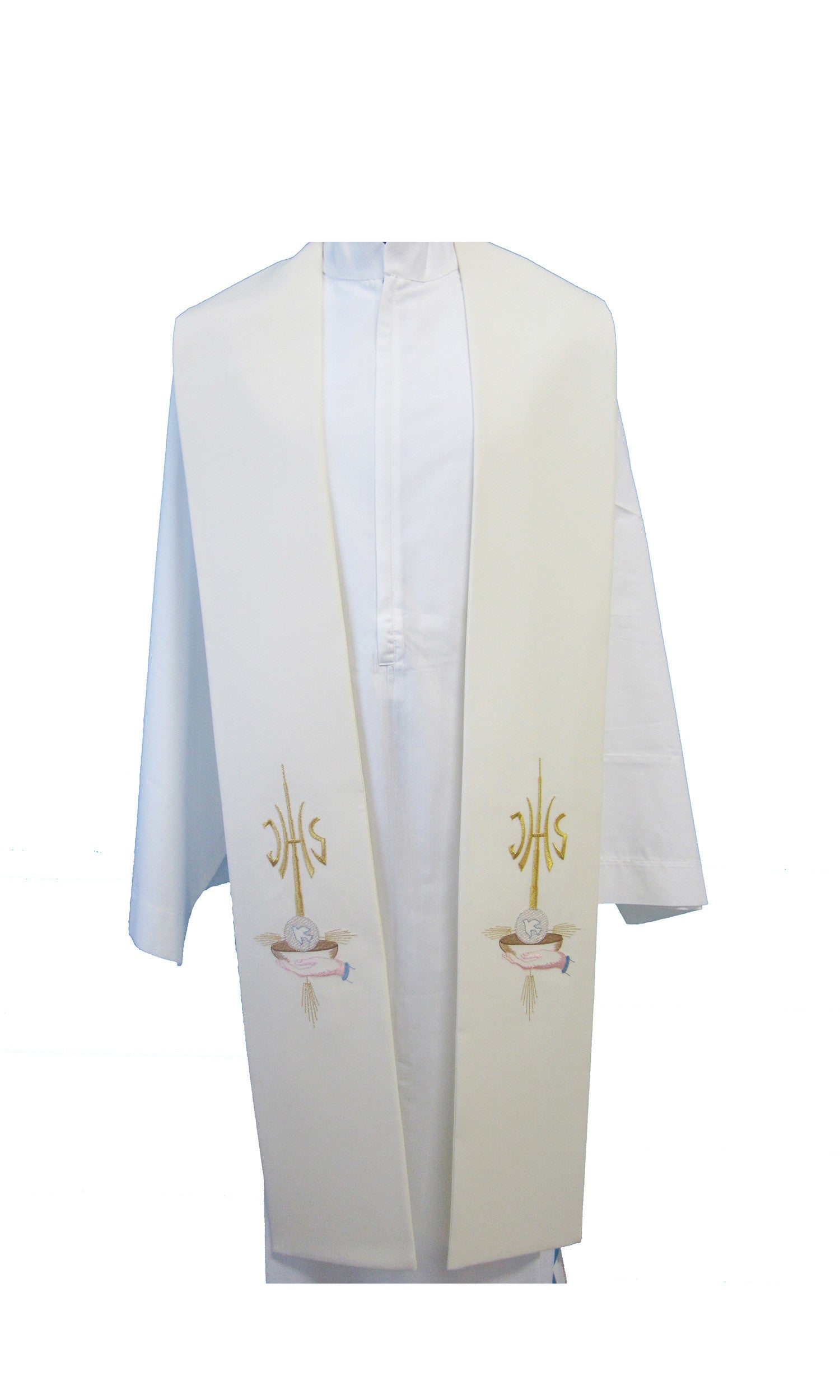 Stola per Sacerdote con Ricamo IHS e Ostia (Colori Liturgici Disponibili)