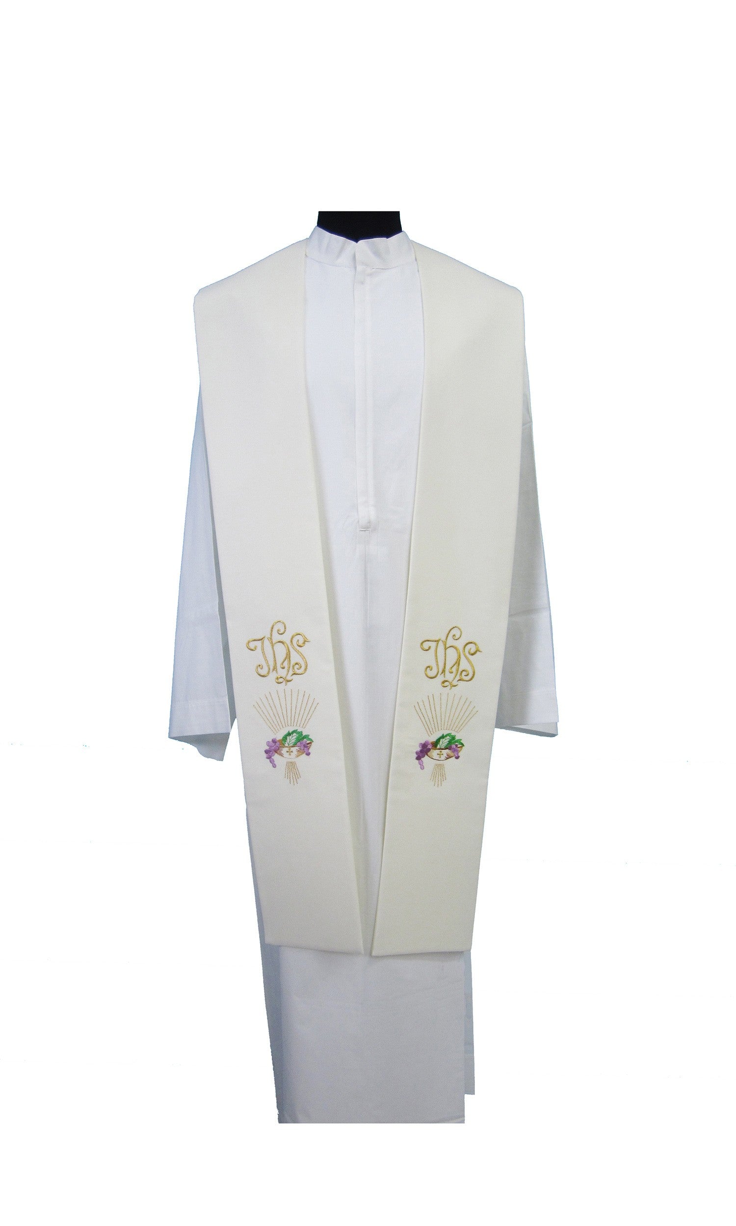 Stola per Sacerdote con Ricamo IHS ed Uva (Colori Liturgici Disponibili)