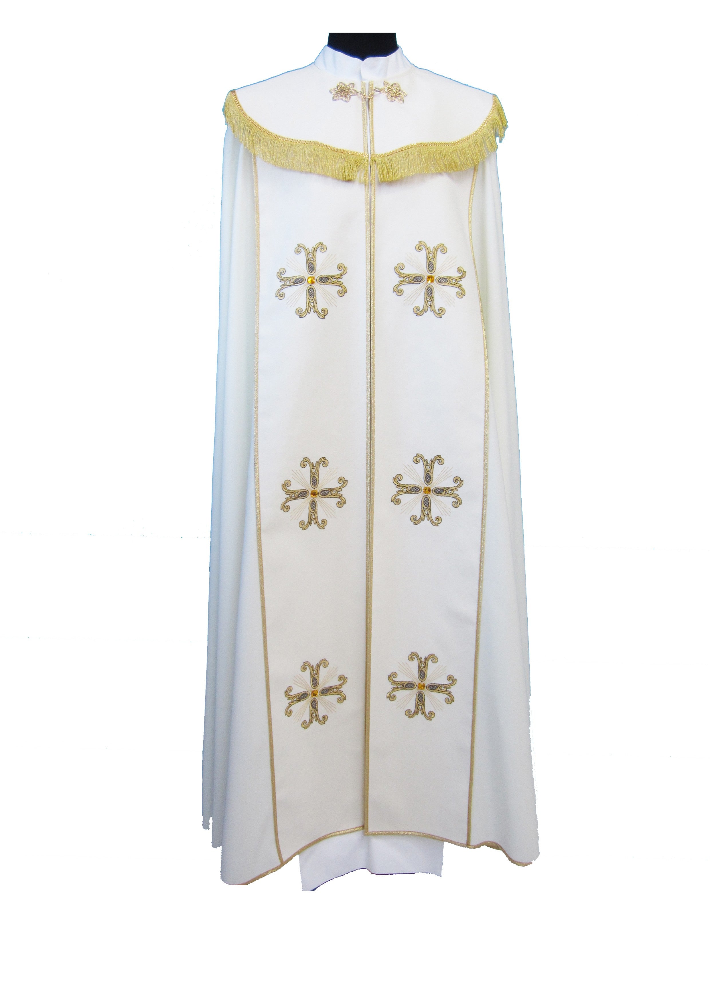 Piviale Sacro in poliestere con ricamo croci oro con Pietre Ambrate
