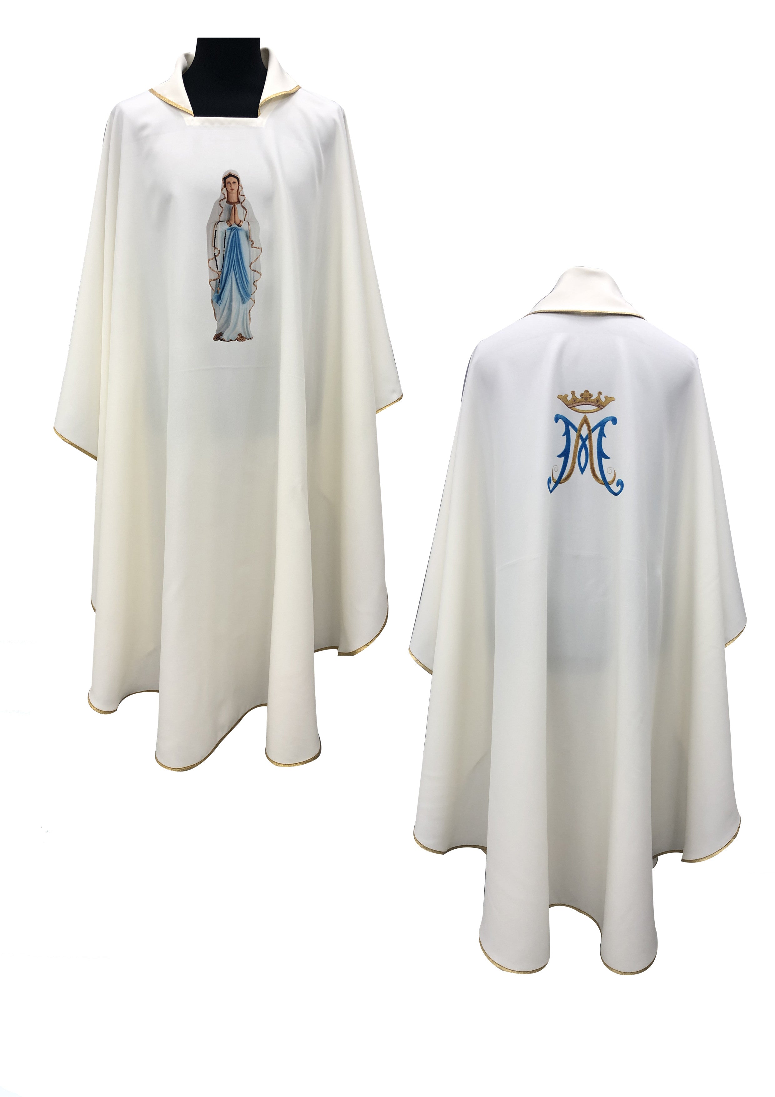Casula liturgica Bianca Stampa a Sublimazione Madonna di Lourdes