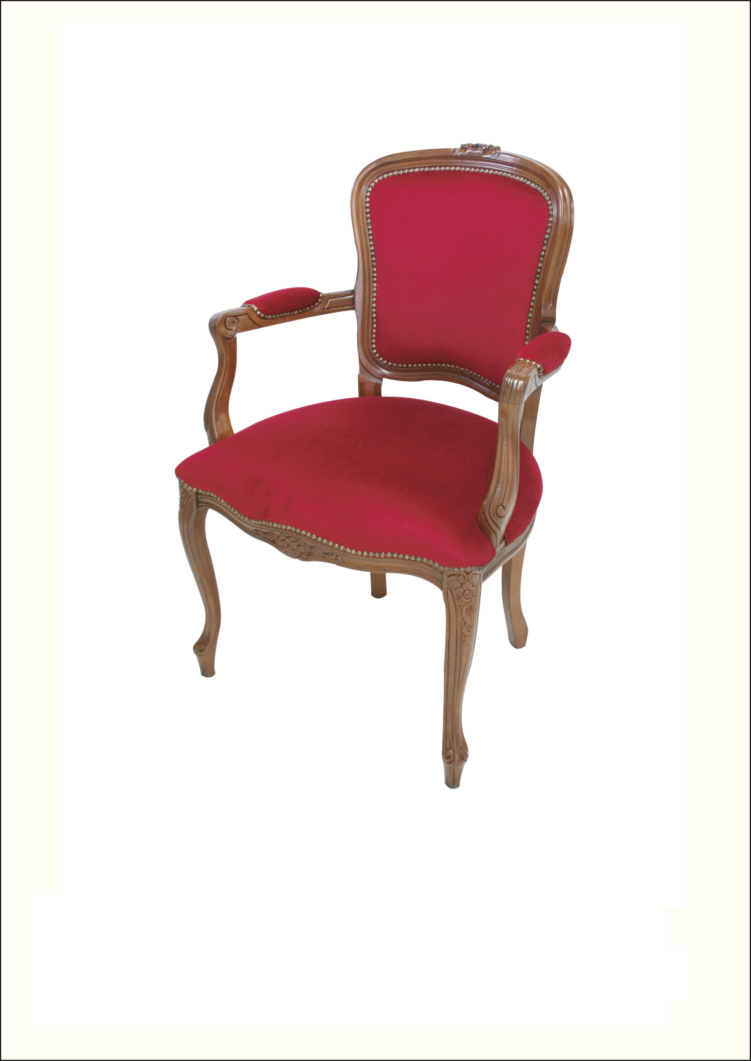 Poltrona in Legno massello Stile barocco Color noce Imbottitura rossa