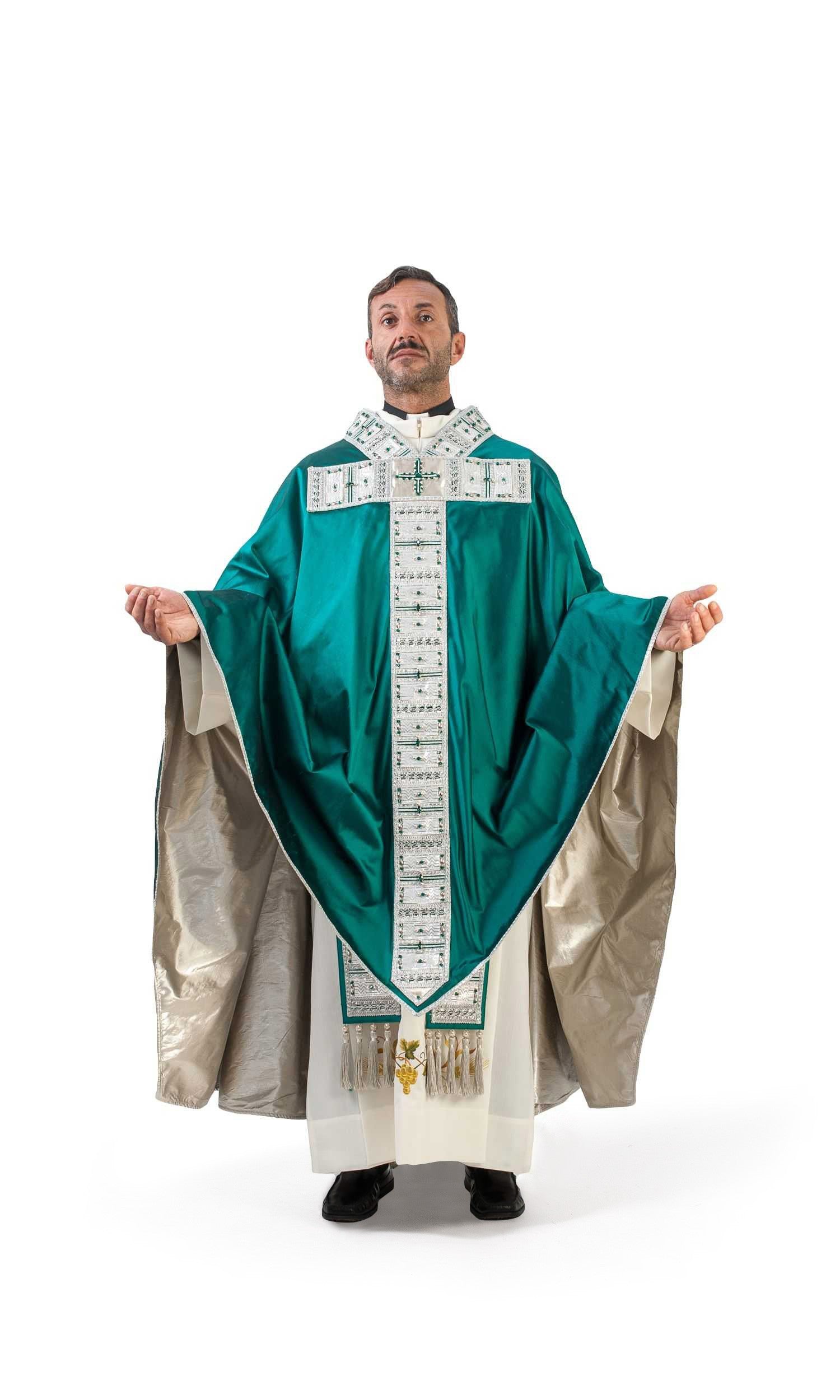 Casula verde con stolone Tau argentato