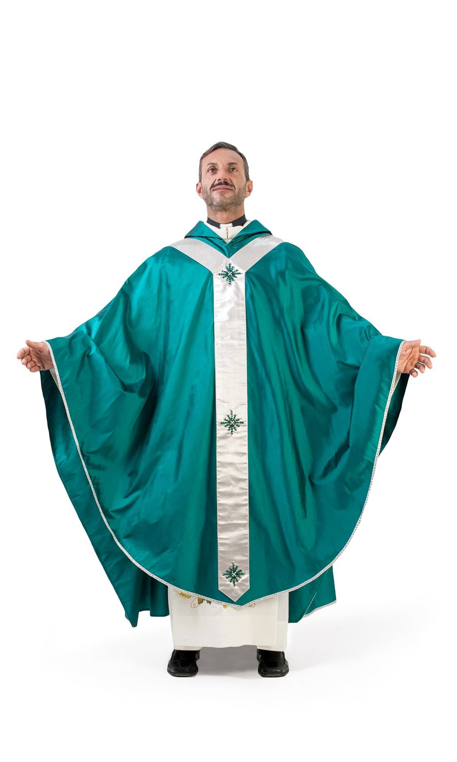 Casula verde medioevale in seta (Colori Liturgici Disponibili)