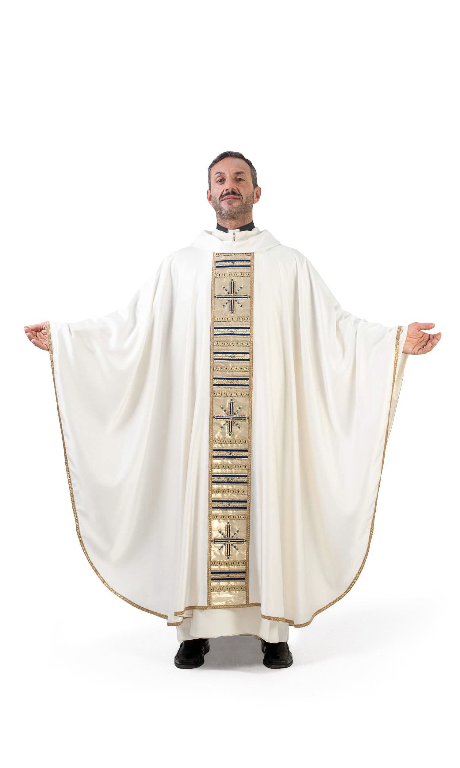 Casula Mariana in Raso Misto-Seta con Stolone in Seta e Lurex Oro