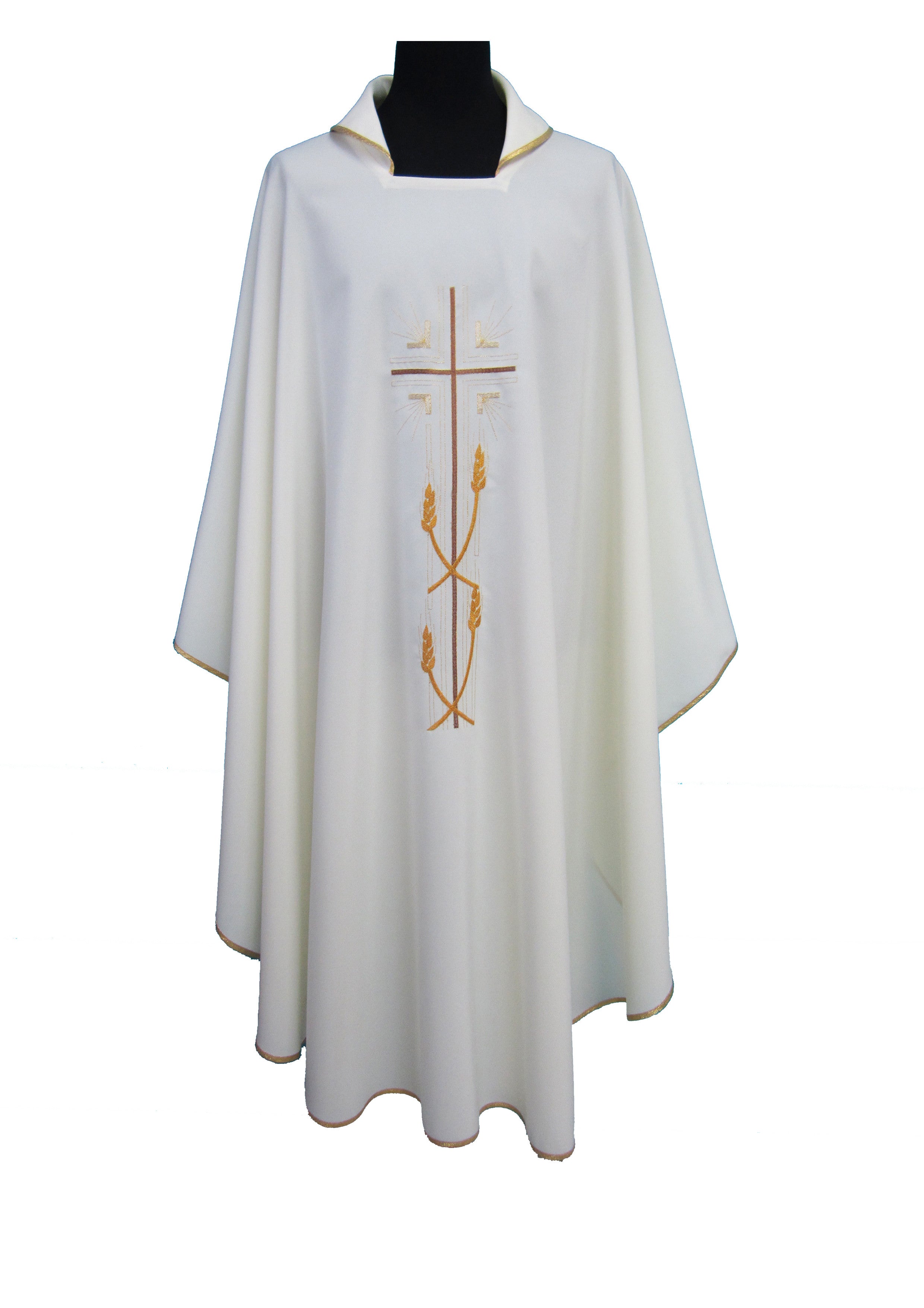Casula per Sacerdote in Poliestere Colore bianco Croce e spighe