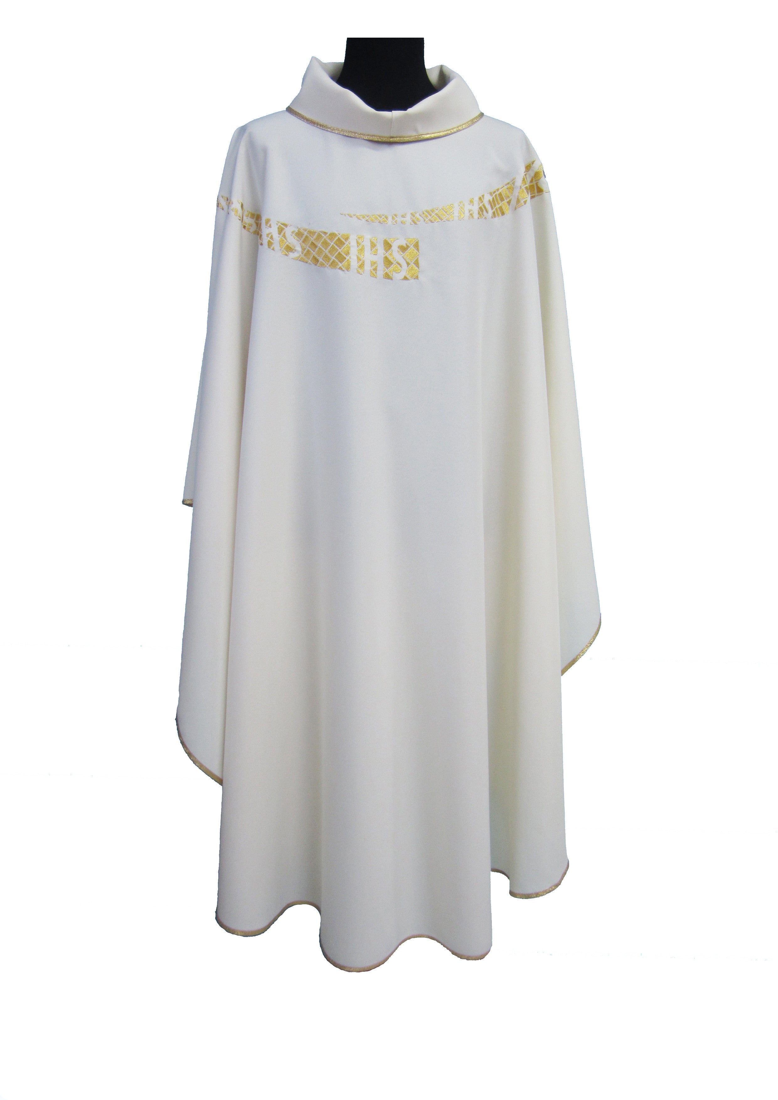 Casula Liturgica in Poliestere Colore bianco decorata sulle spalle