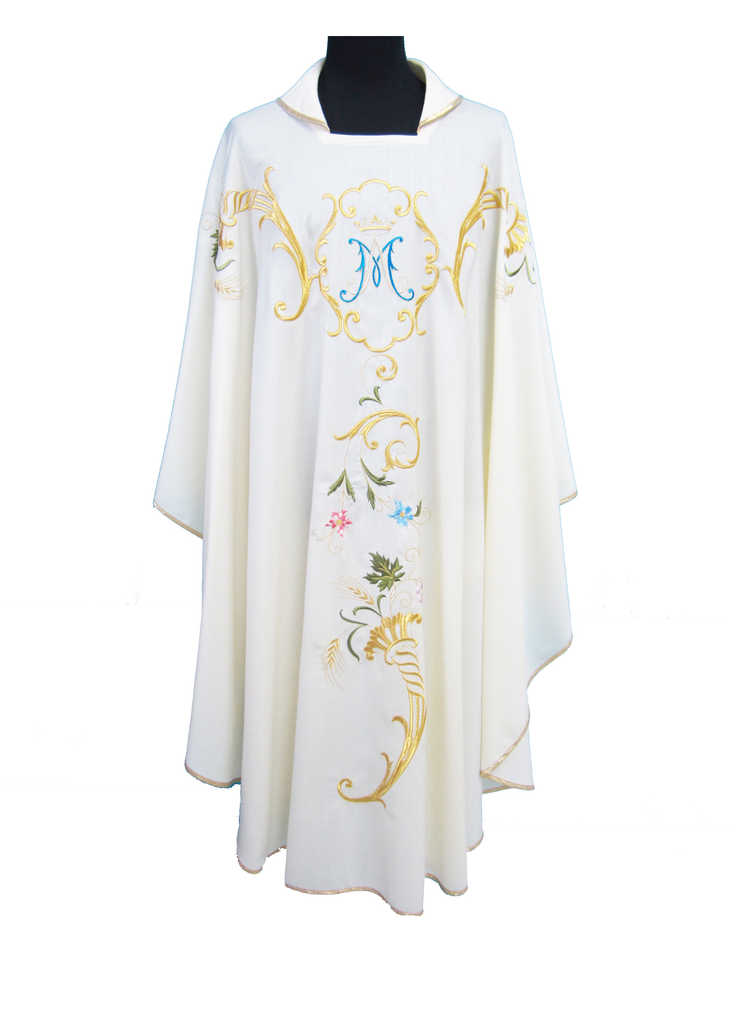 Casula Liturgica Monogramma Mariano Ricamo Colorato in Lana