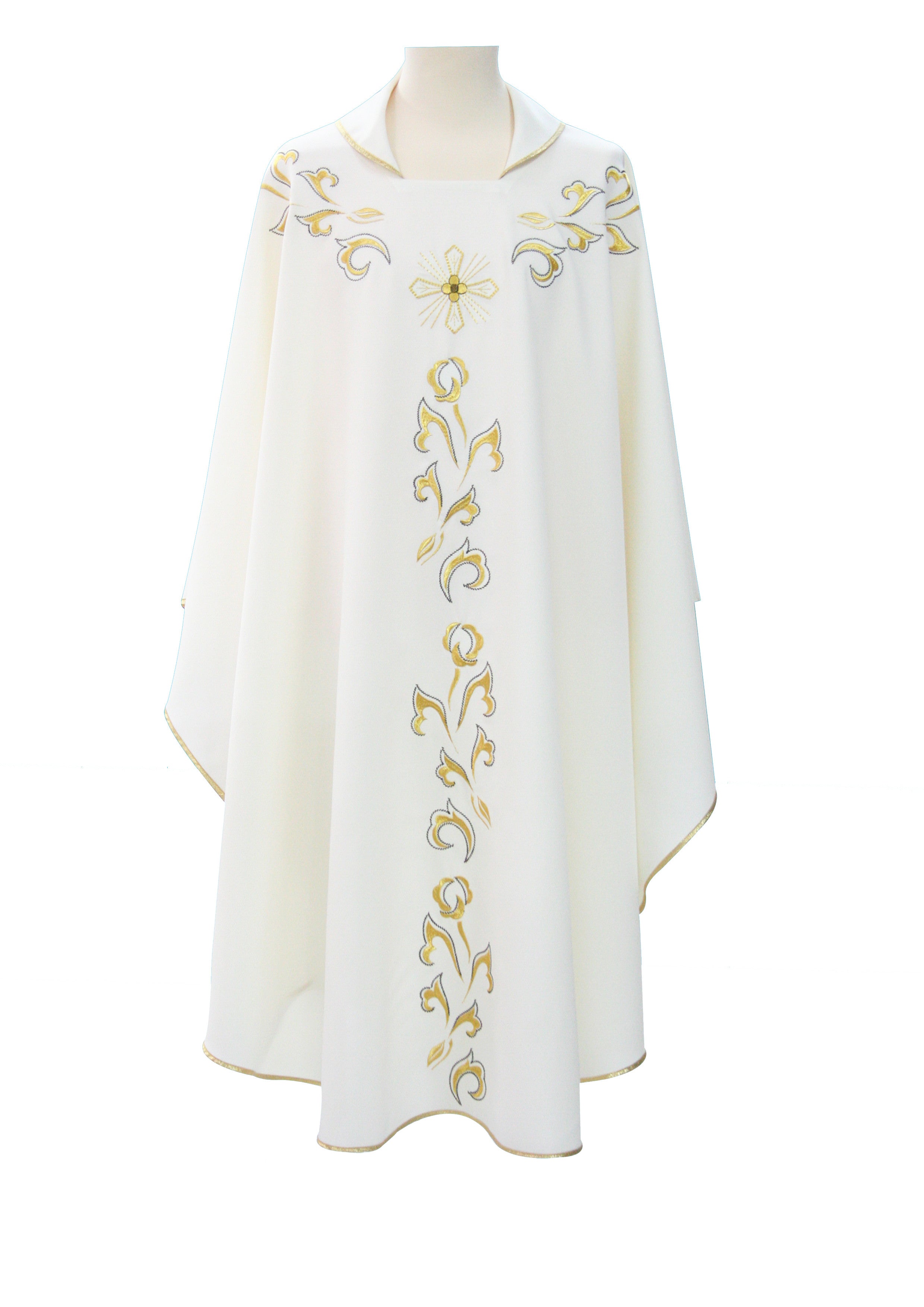 Casula Ricamo Floreale e Croce Spalle e Fronte (Colori Liturgici, Rosa, Celeste, Nero, Morello)