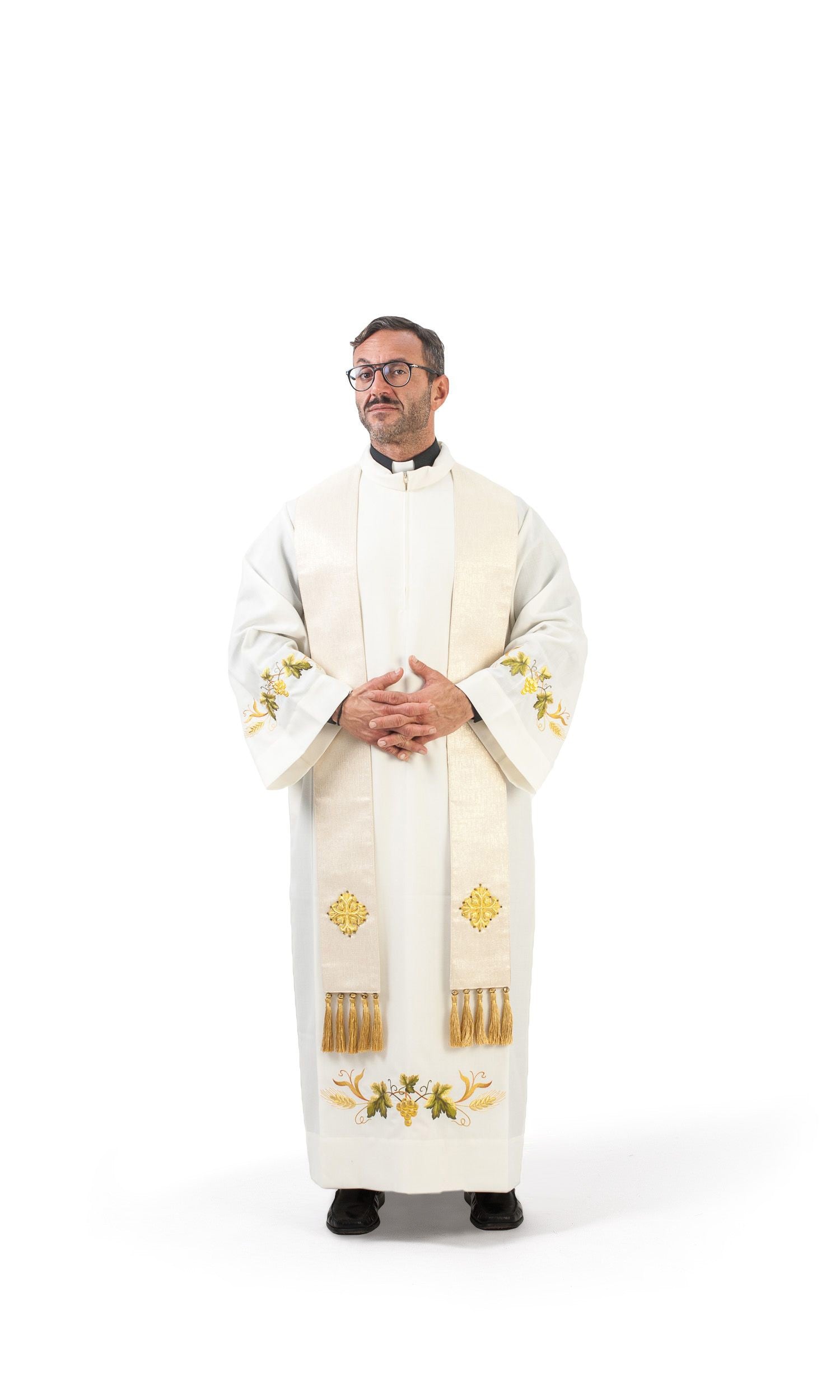 Stola per Sacerdote Bianca con Croce Oro