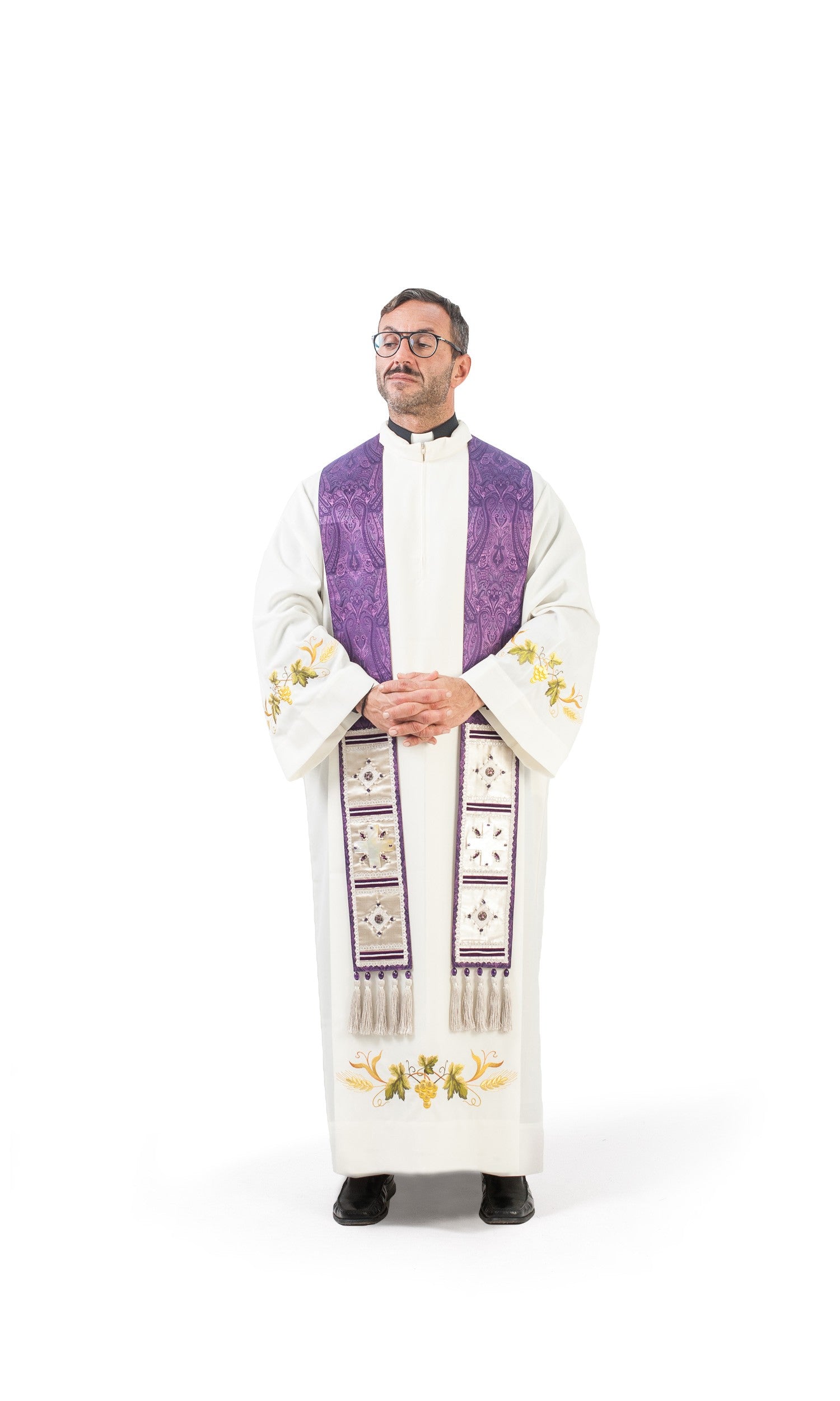 Stola per Sacerdote in Damasco di Pura Seta con Croci Madreperla