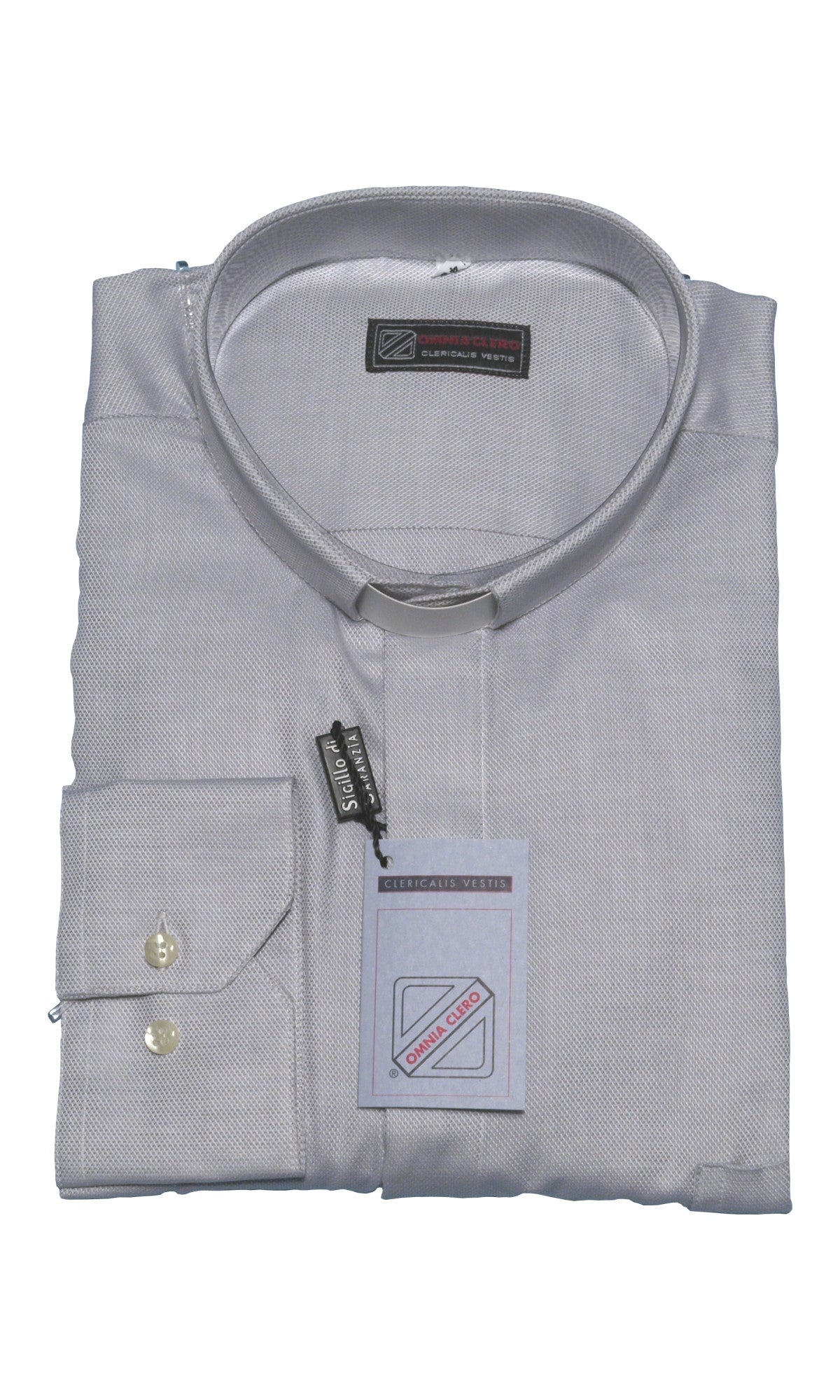 Camicia Sacerdotale Grigio Chiaro Piquet Manica Lunga Puro Cotone