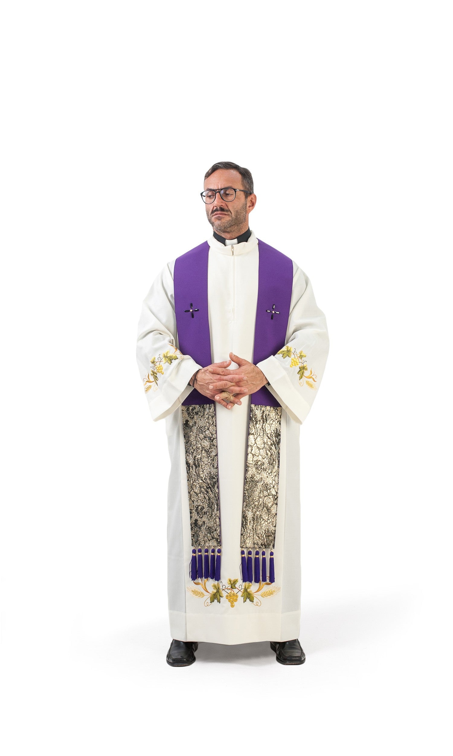 Stola per Sacerdote in Lana Viola con Croci Nere