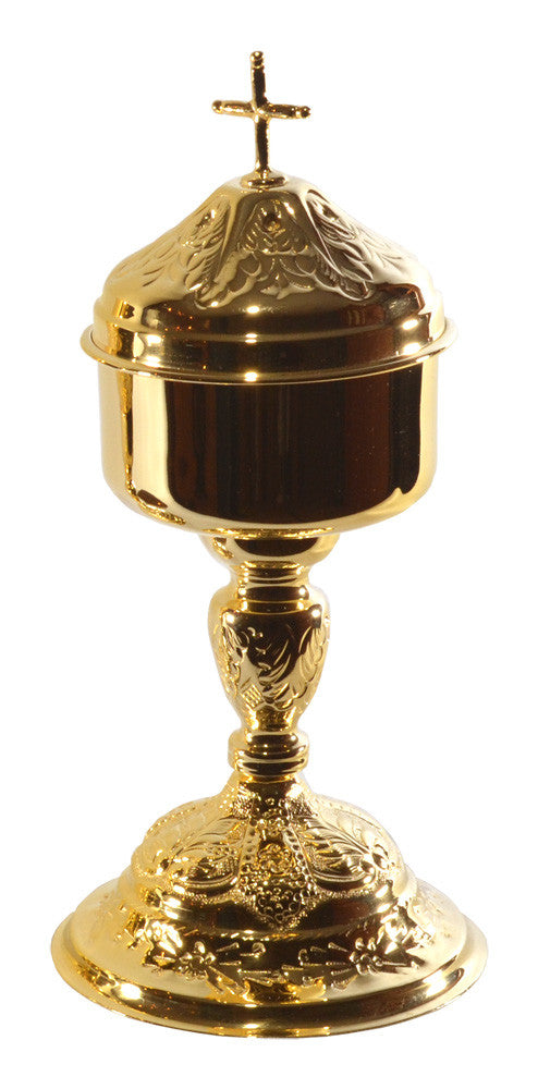 Pisside in ottone dorato lucido decorato