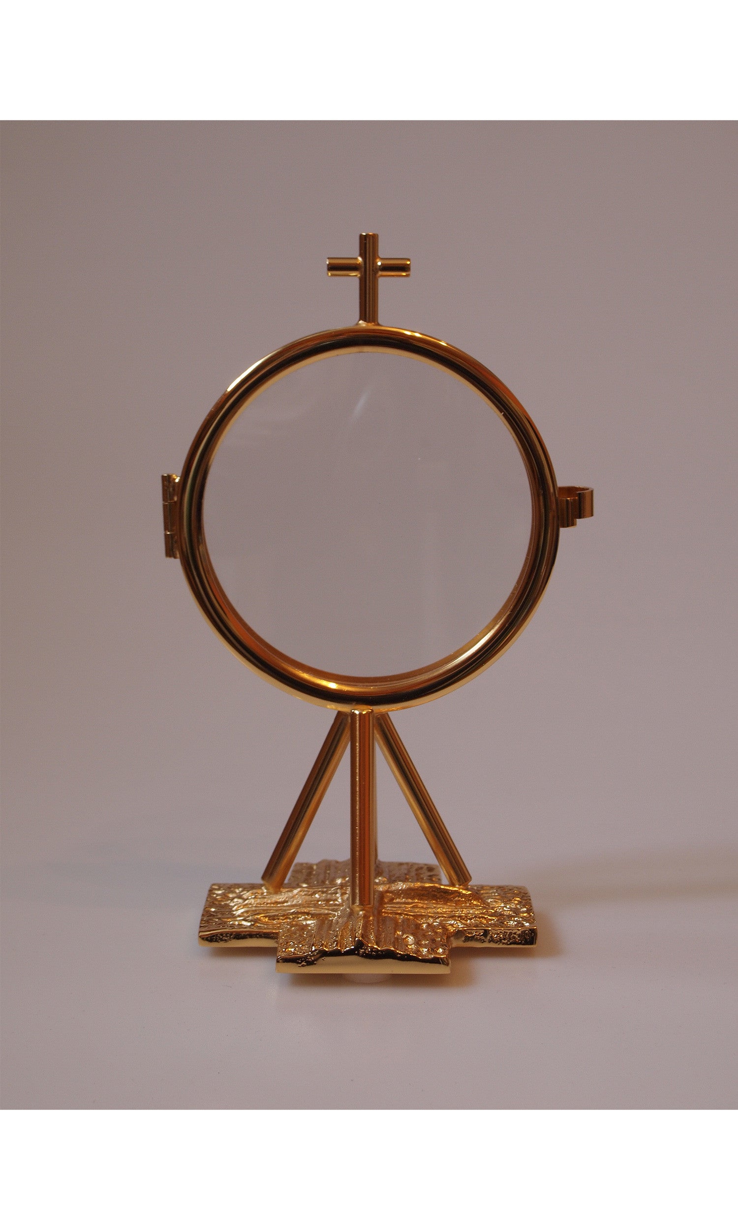 Teca Dorata con Base Croce cesellata Altezza 14 cm