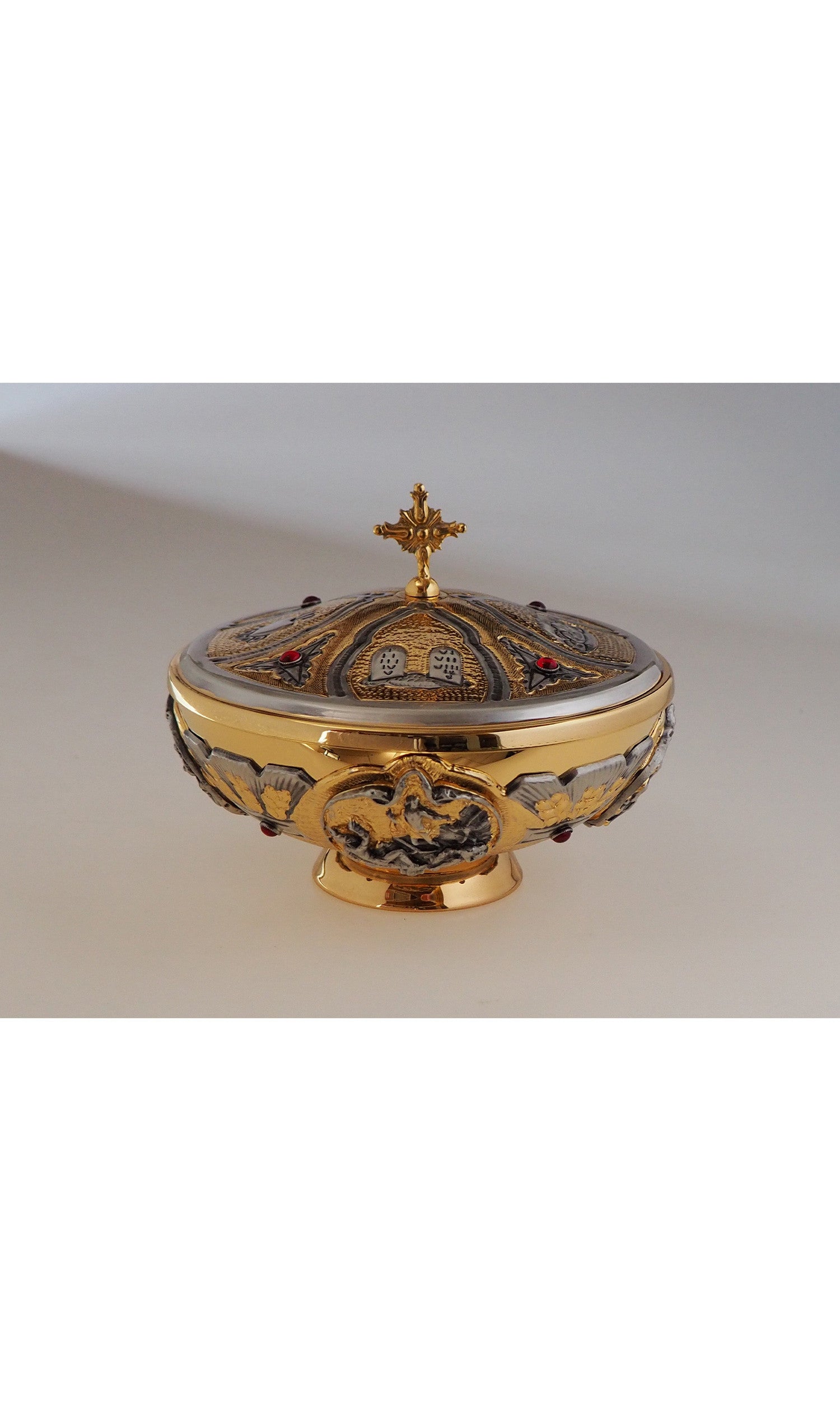 Pisside bassa Dorata con simboli Argento e Pietre