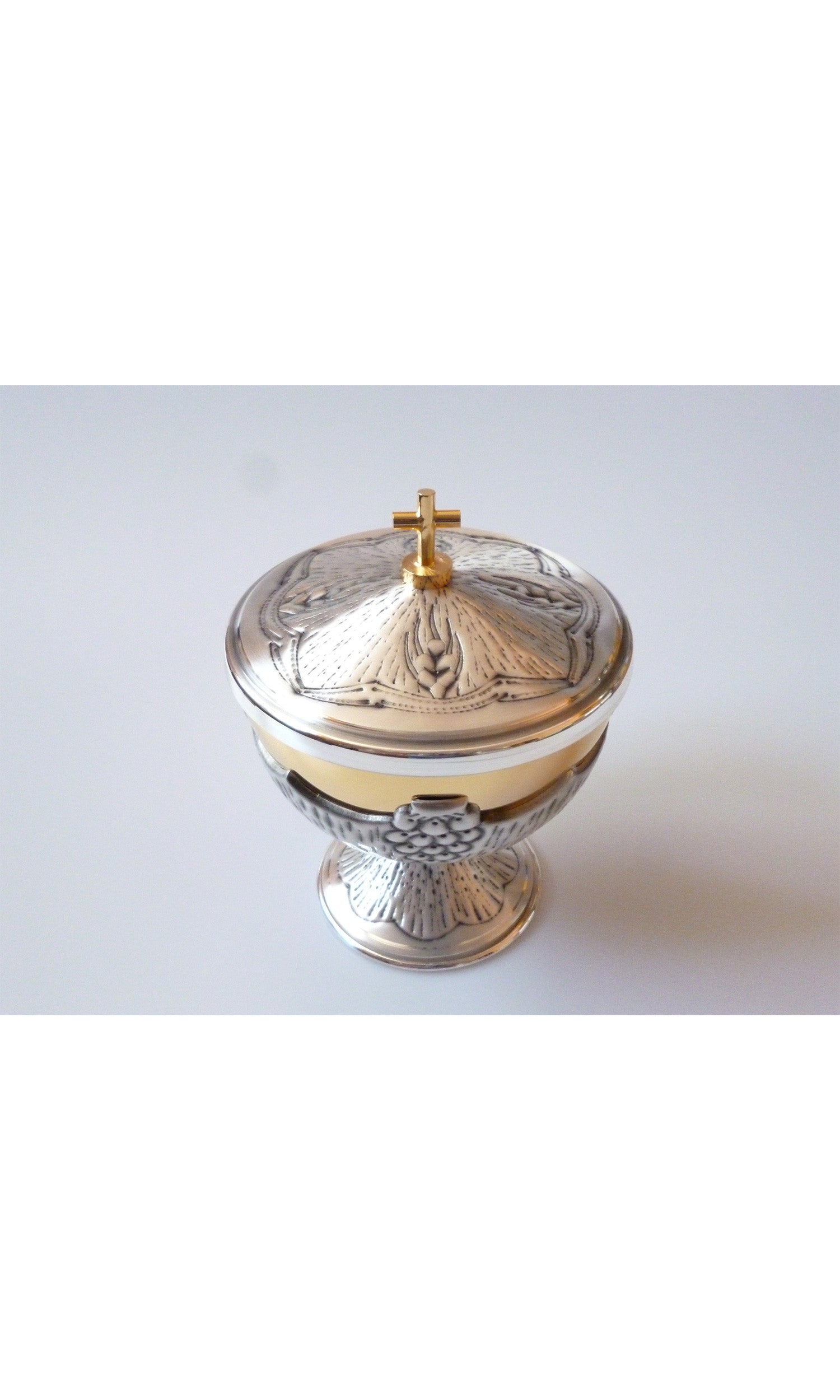 Pisside cesellata bassa Bicolore con Spighe e Grappoli di Uva