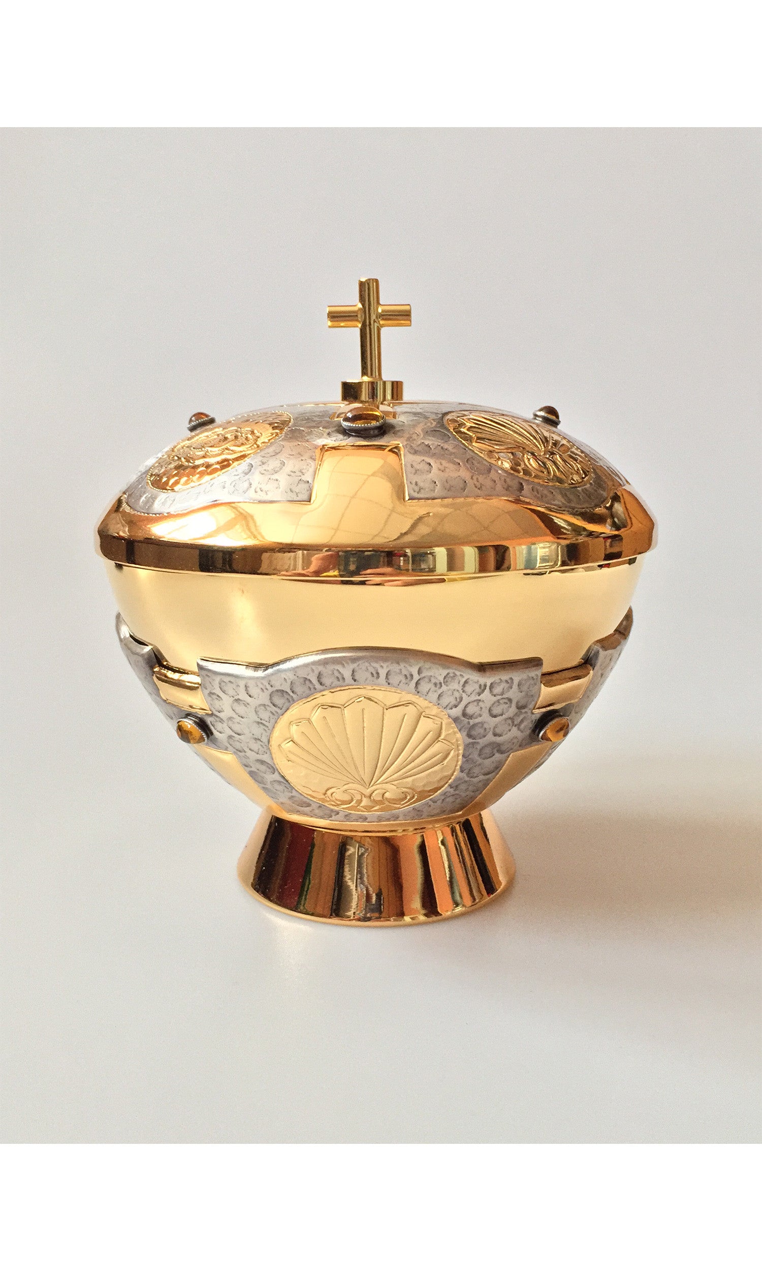 Pisside in bronzo fuso in color Dorato e Argento con Pietre Dure