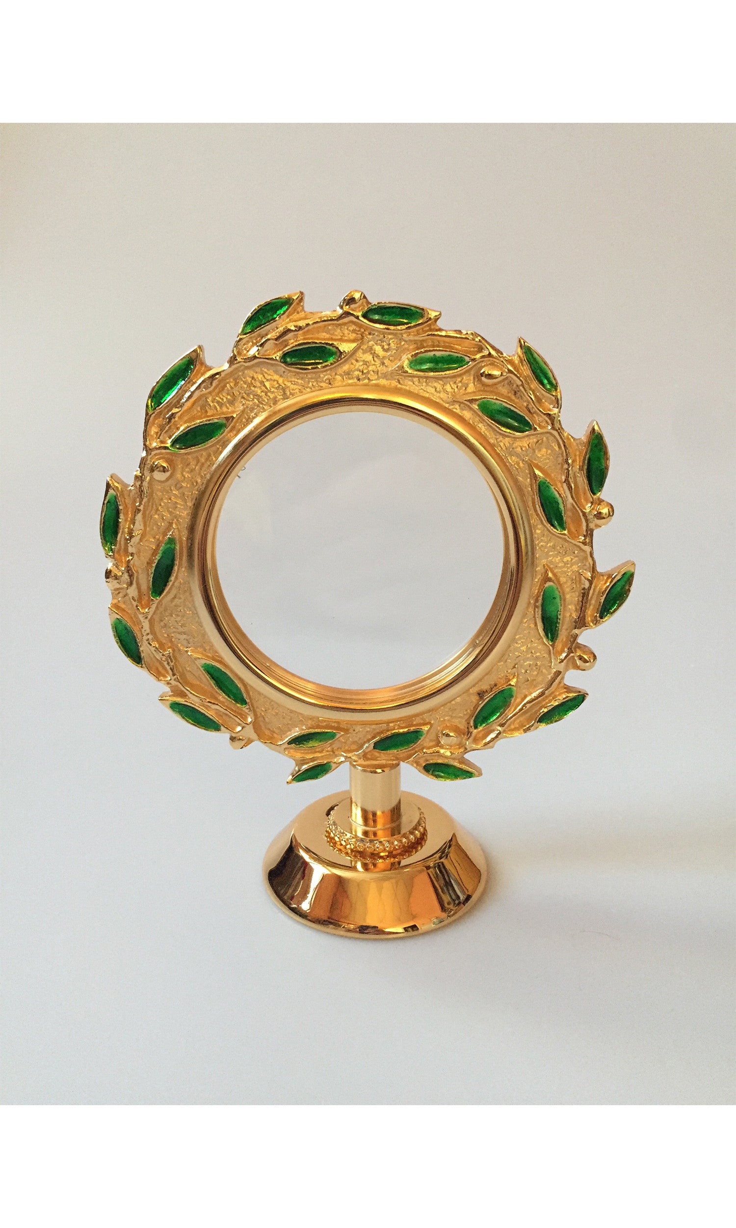 Teca Ulivo in Bronzo fuso colore Oro con smalti verdi