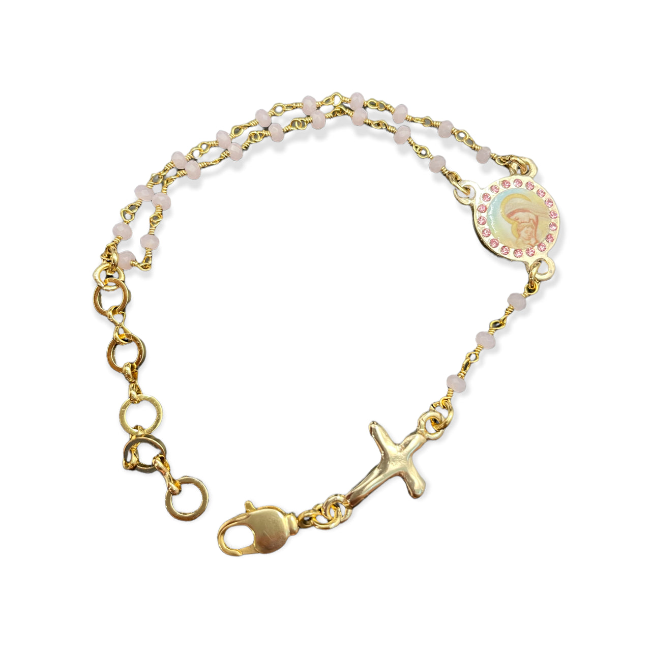Bracciale in Acciaio Placcato Oro con Cristalli Rosa