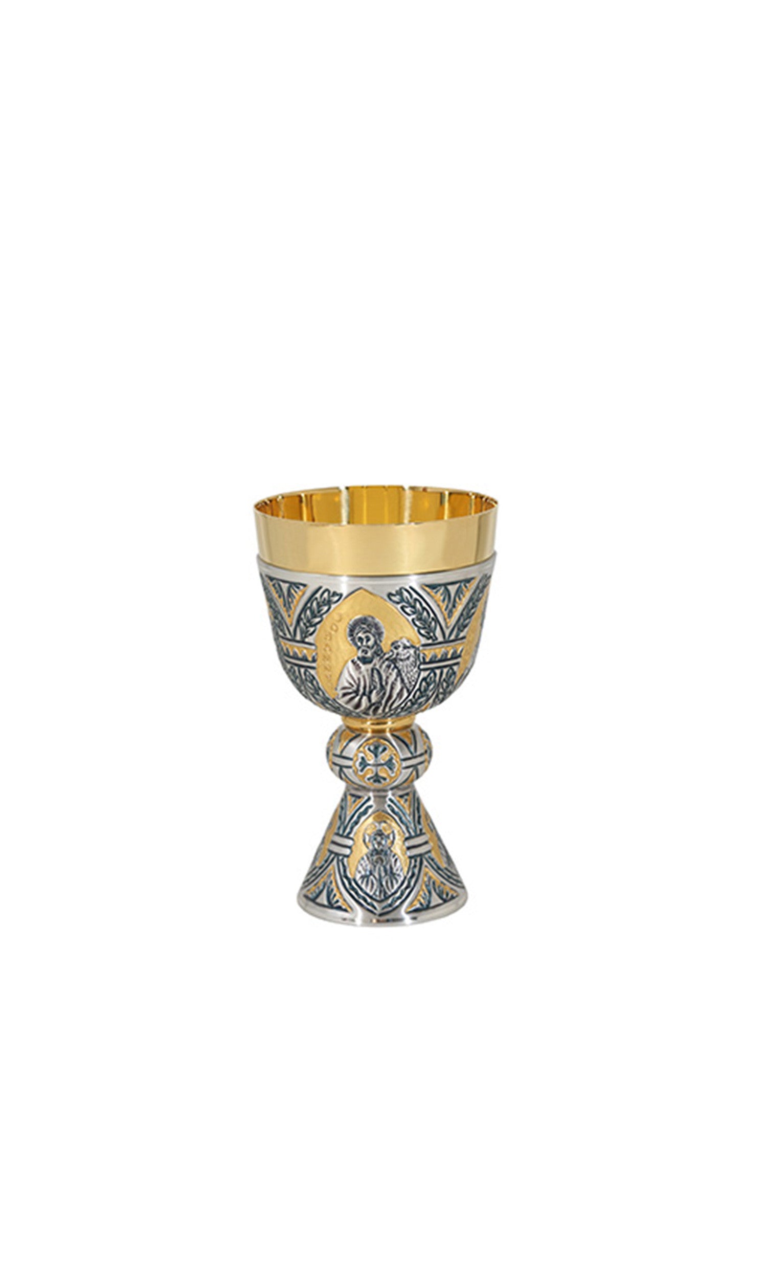 Calice in Ottone bicolore oro e Argento con Rappresentazioni Sacre
