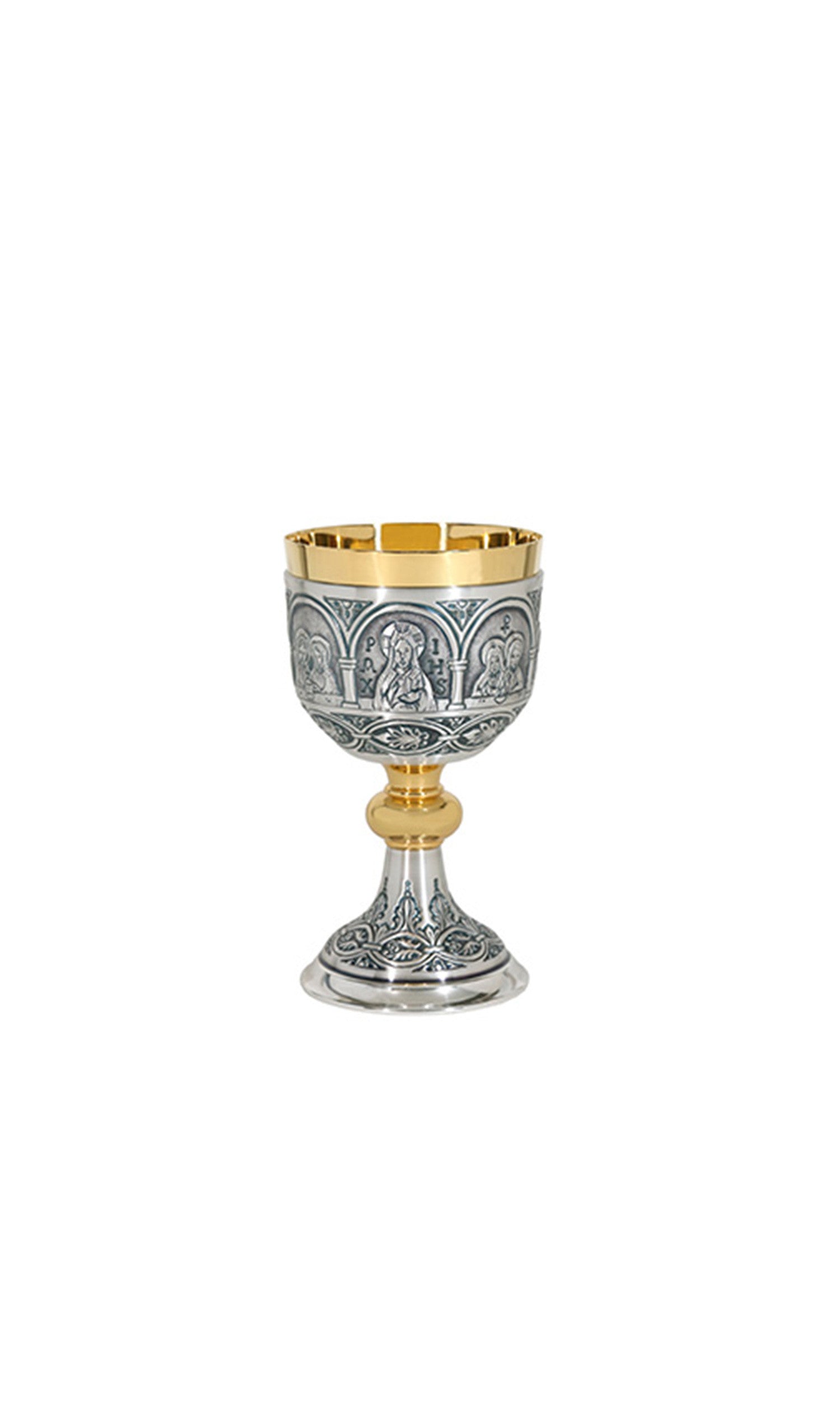 Calice In ottone con finitura Argento cesellato con Simboli Scari